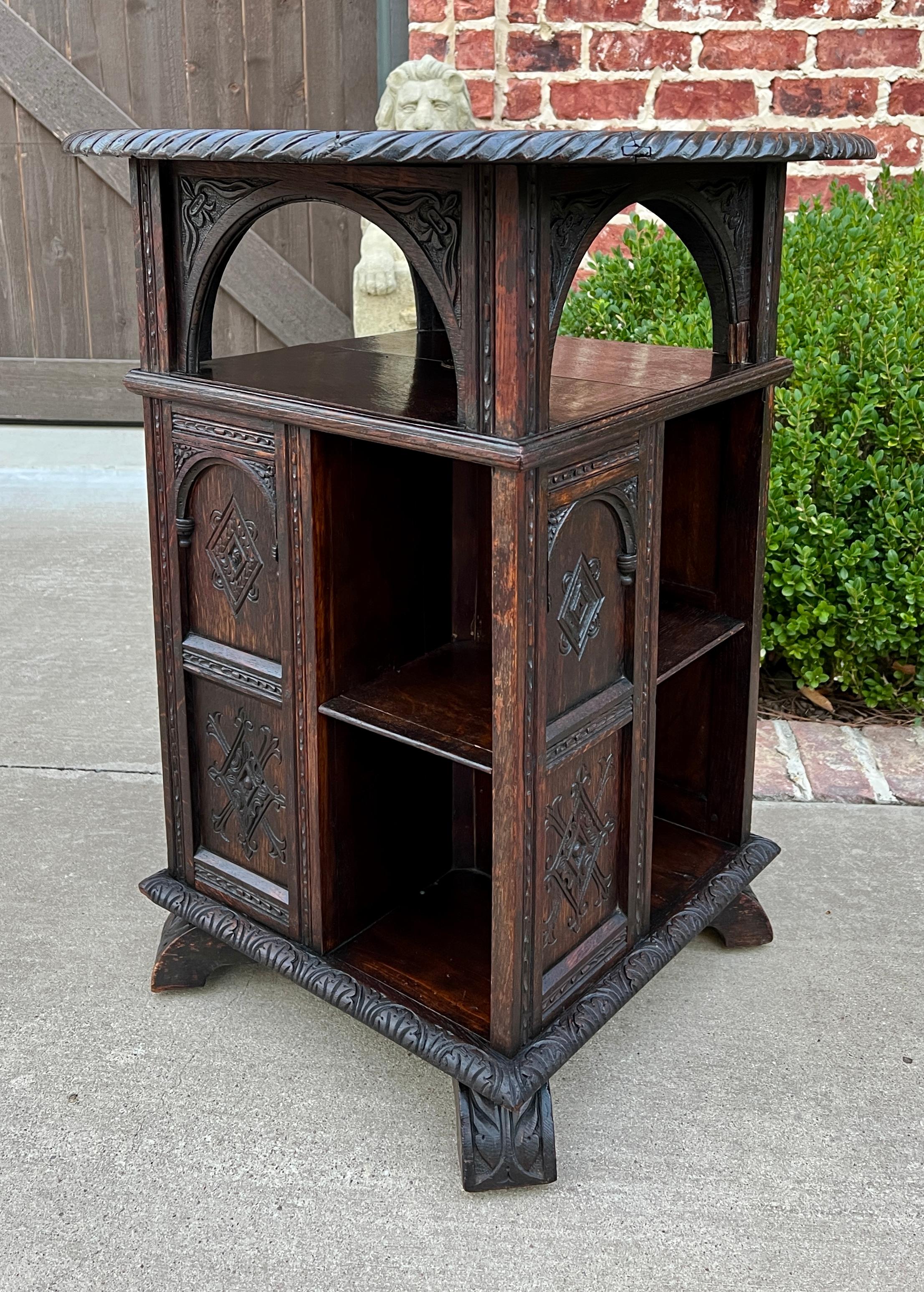 Antique English Revolving Bookcase Display Cabinet Round Table Top Oak c. 1894 10