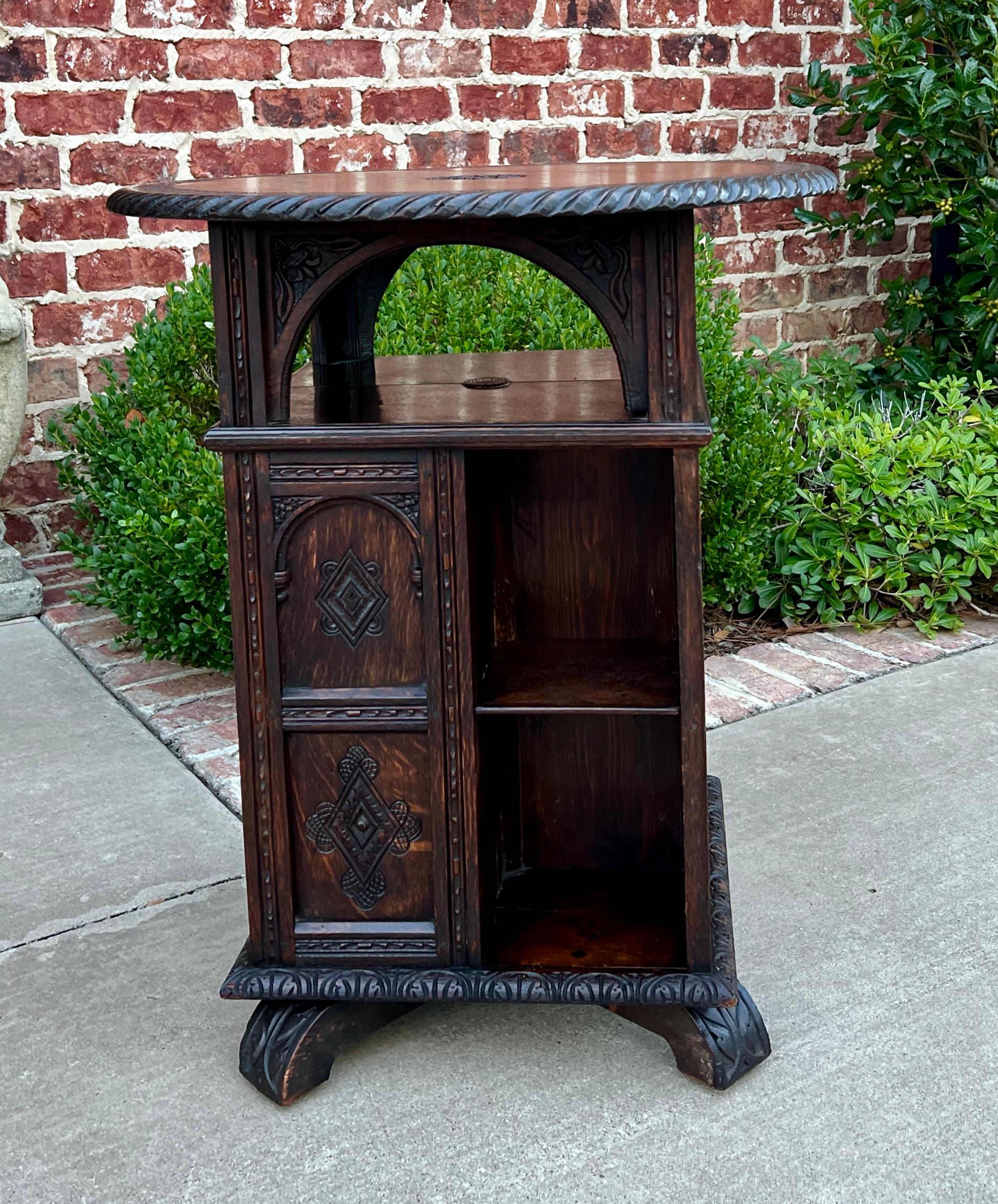 Antique English Revolving Bookcase Display Cabinet Round Table Top Oak c. 1894 1