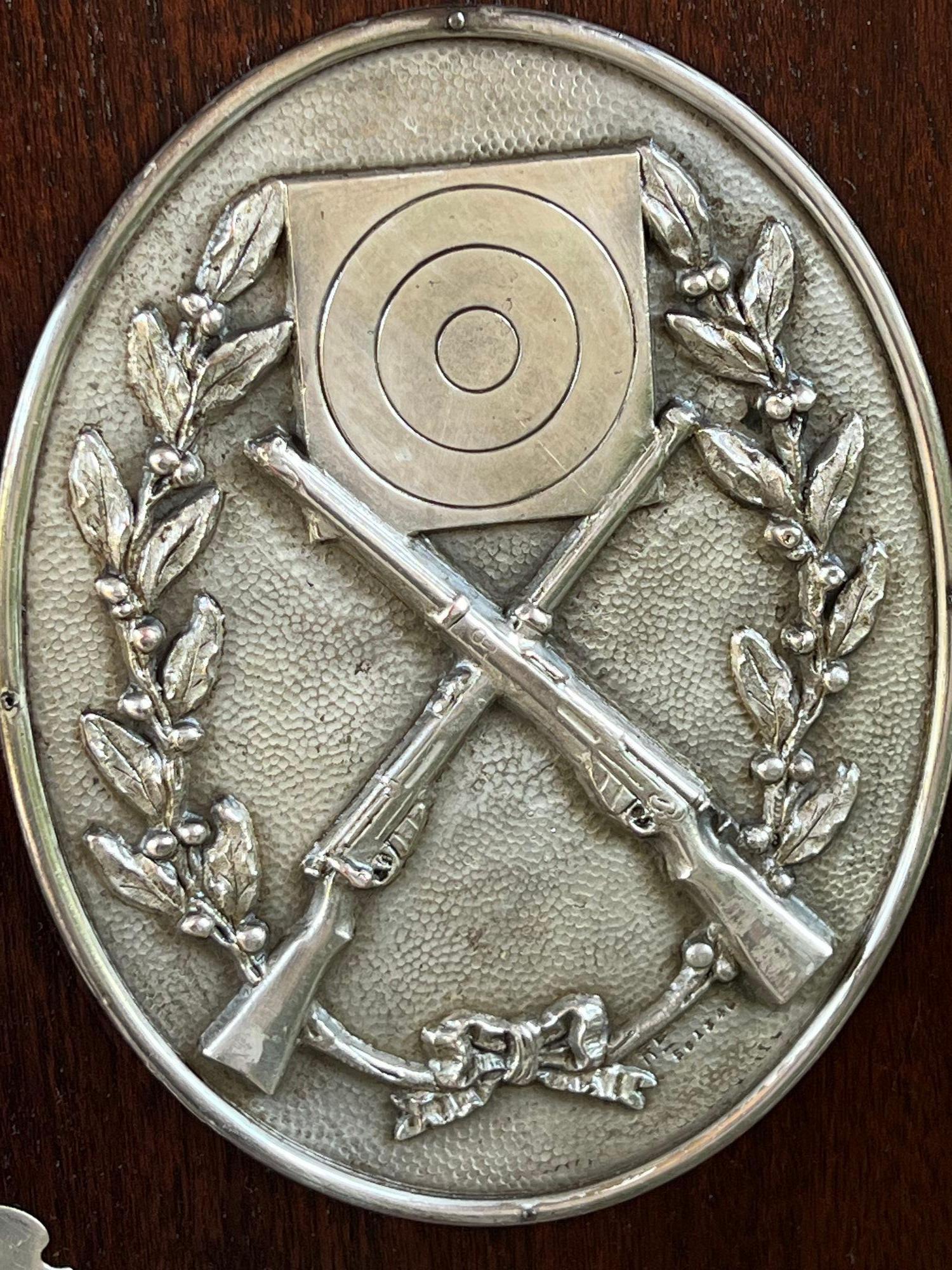 Antique English Rifle Gun Shoot Trophy Award Plaque Silver plate Shield c1910 For Sale 8
