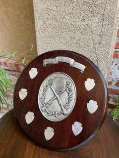 Antike englische Rifle Gun Shoot Trophy Award Plakette Silberblech Schild um 1910