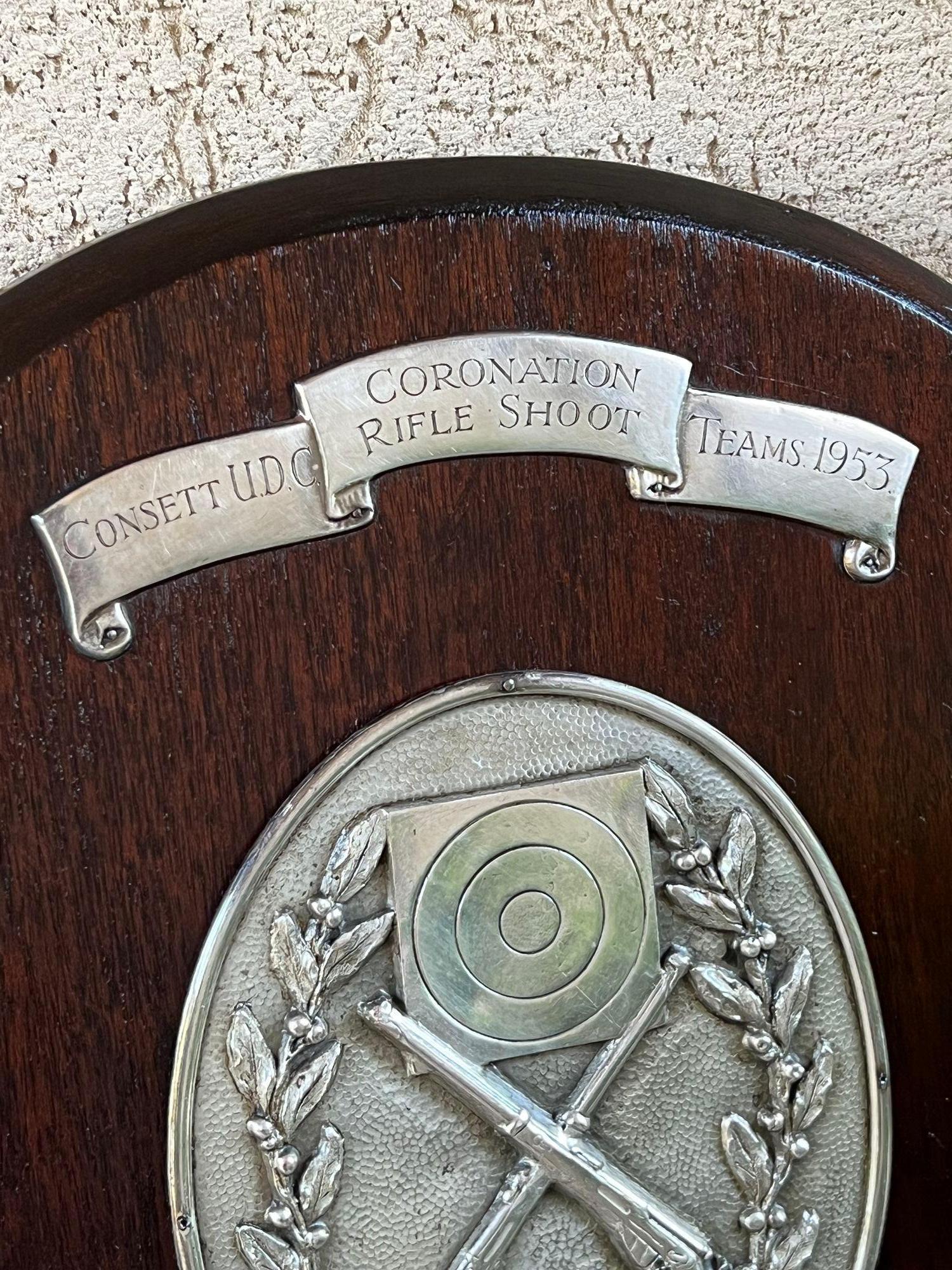 British Antique English Rifle Gun Shoot Trophy Award Plaque Silver plate Shield c1910 For Sale