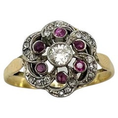 Antique English ring with diamonds and rubies, early 20th century.