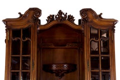 Antique English Rococo Revival Cabinet Server Buffet Deux Corps, circa 1880
