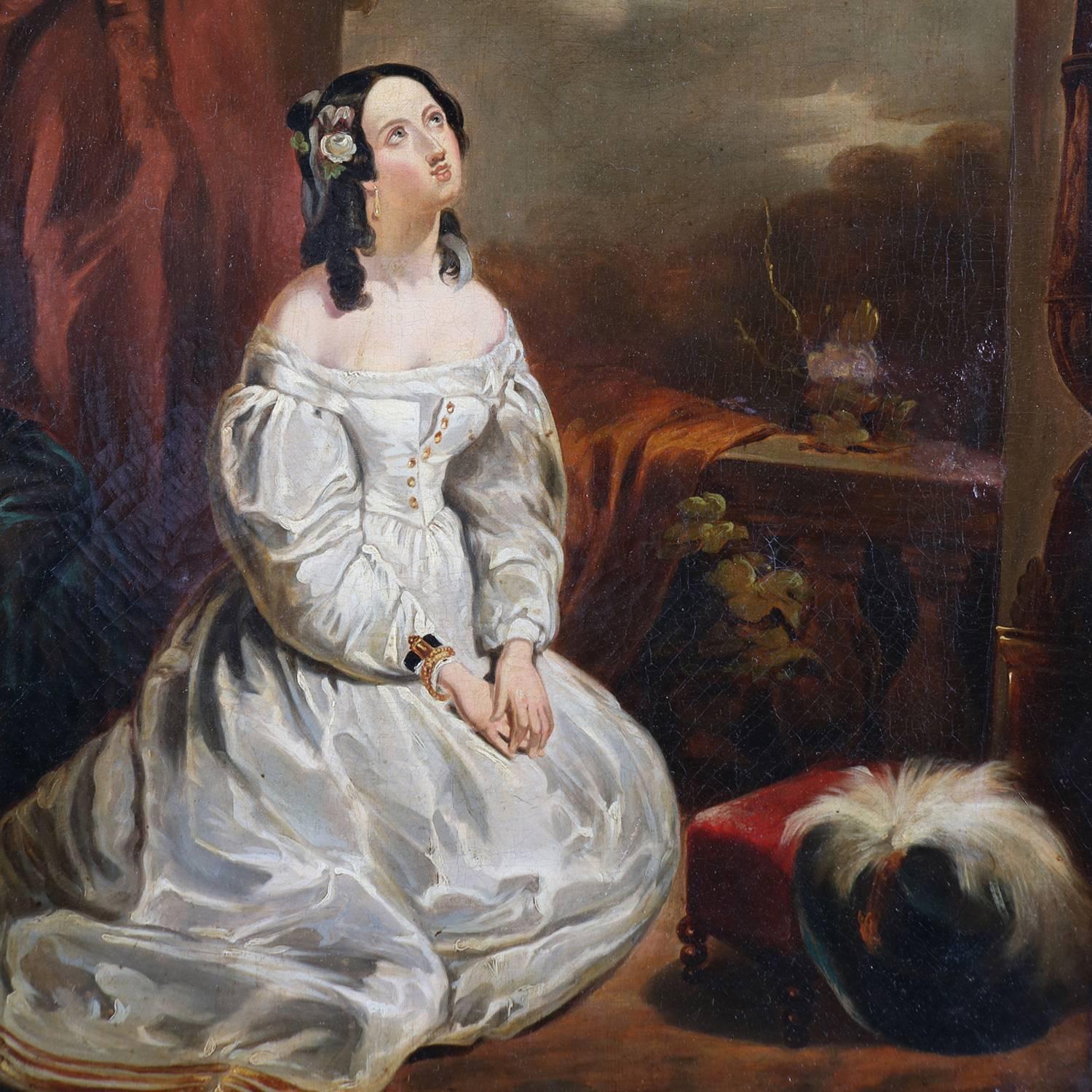 Antike englische romantische Öl auf Leinwand Porträtgemälde von Maid:: 19 9