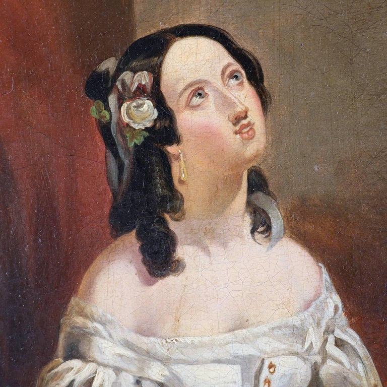 Antique English Romantic Oil on Canvas Portrait Painting of Maiden ...