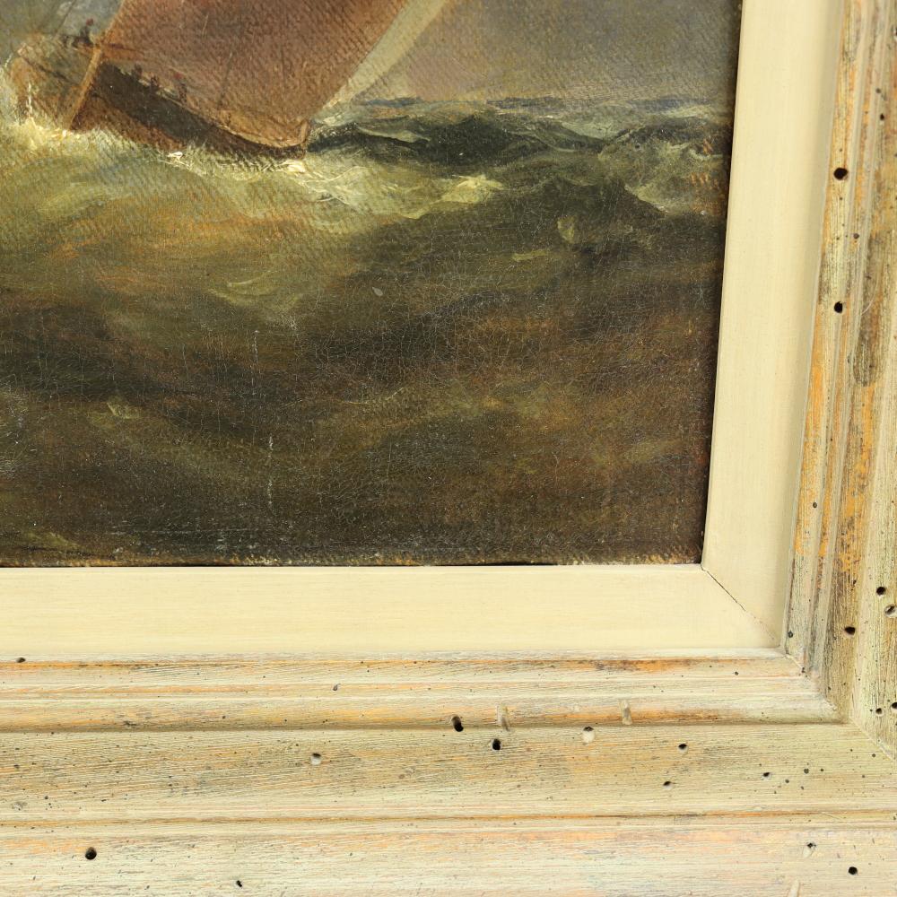 Antique English Romanticism Oil Painting  - Boats On Stormy Seas - Mid 19th C For Sale 4
