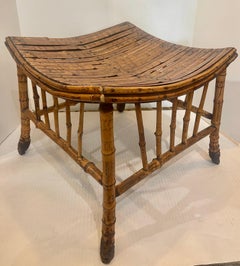 Antique English Root Bamboo Thebes Stool Egyptian Revival