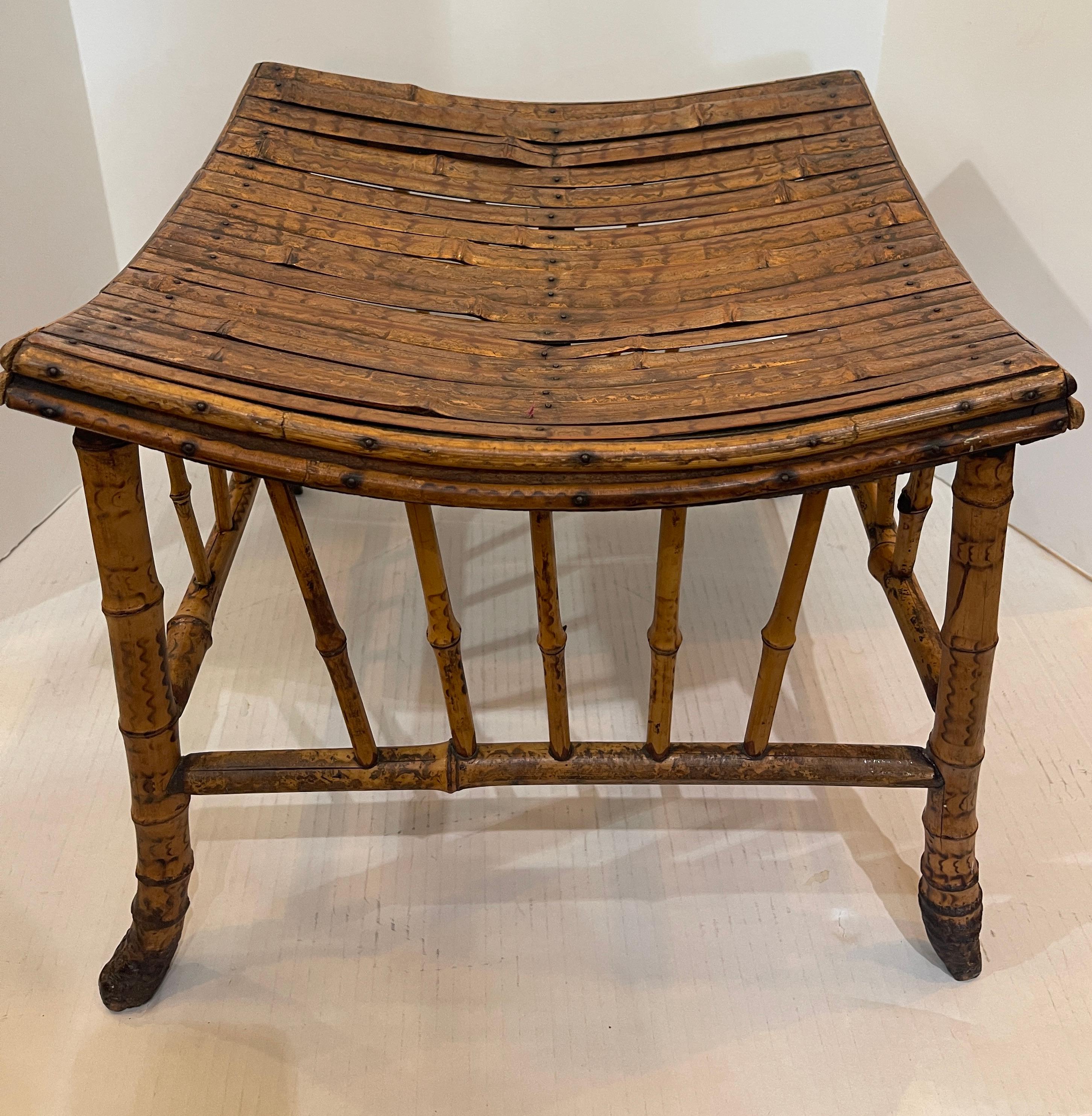 British Colonial Antique English Root Bamboo Thebes Stool Egyptian Revival