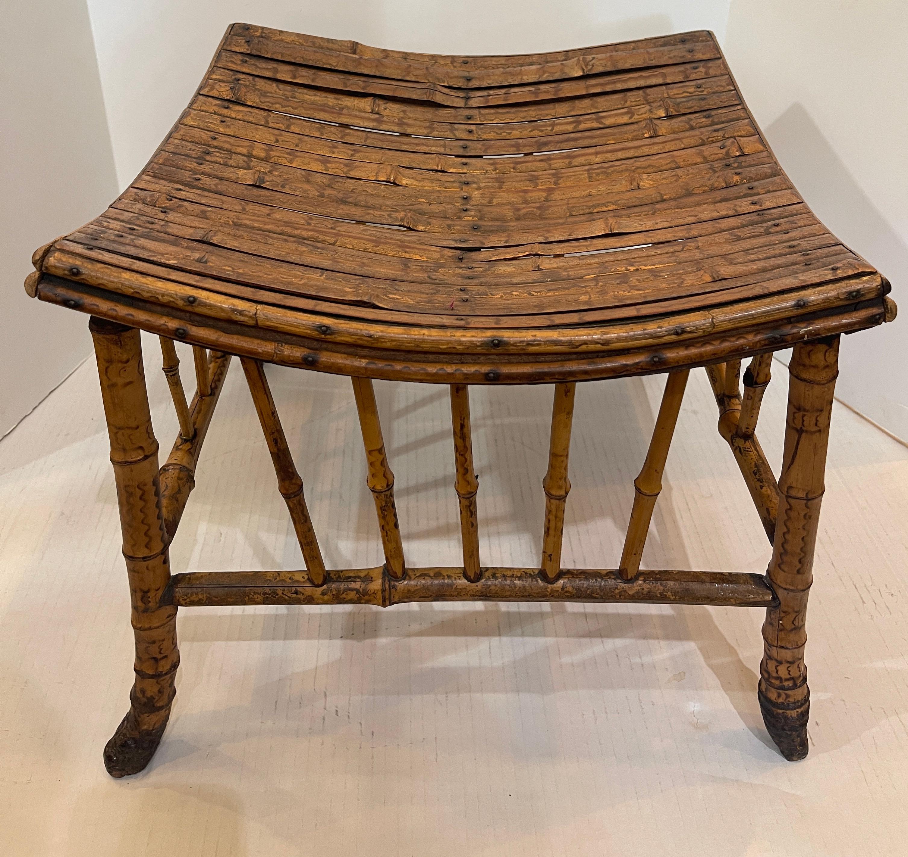 Hand-Crafted Antique English Root Bamboo Thebes Stool Egyptian Revival