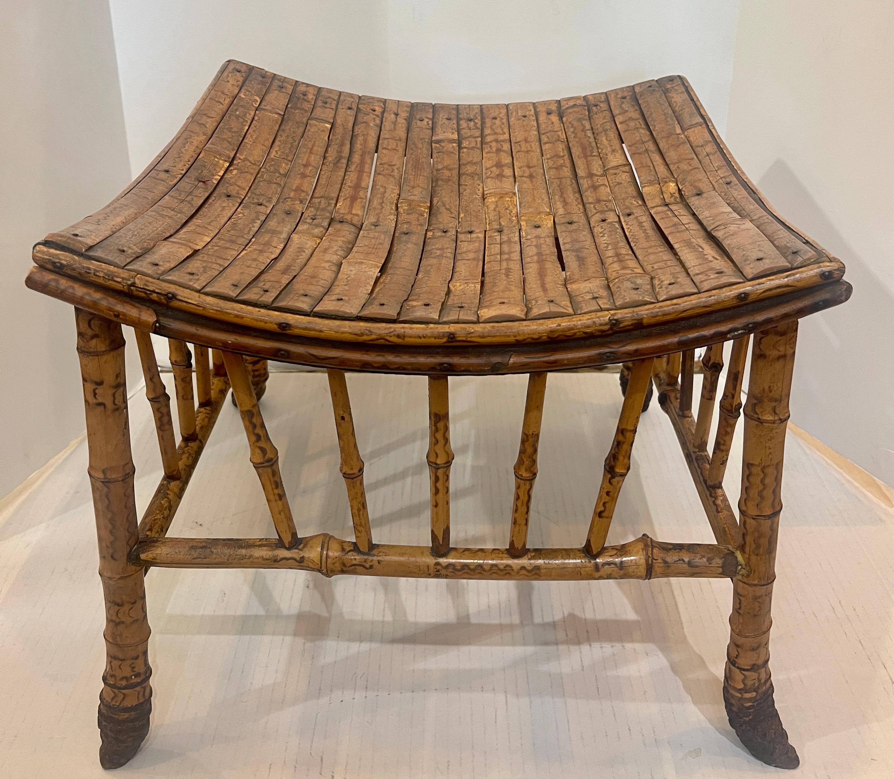 Late 19th Century Antique English Root Bamboo Thebes Stool Egyptian Revival