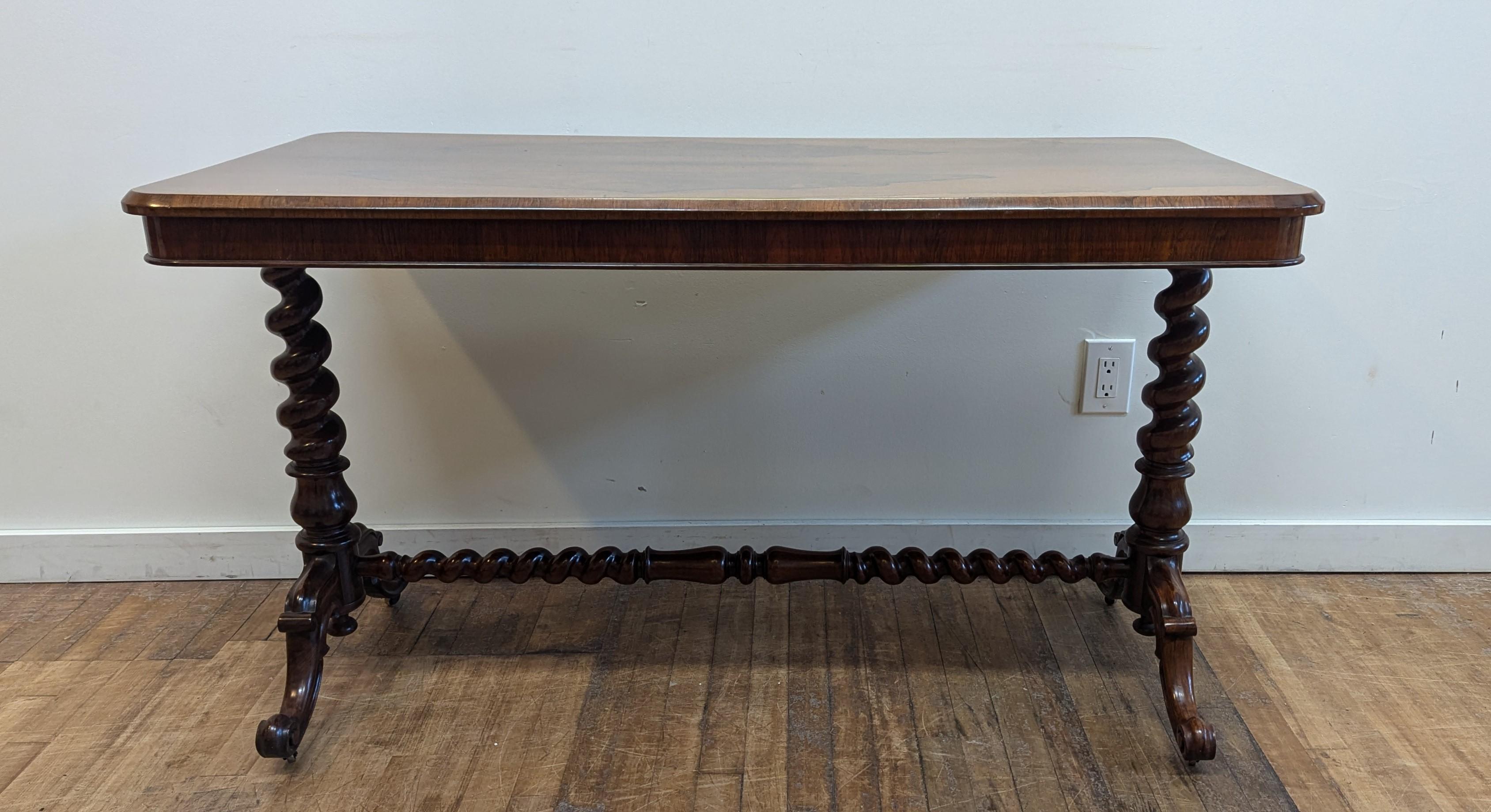 Antique English Rosewood Barley Twist Console Library Table In Good Condition In New York, NY