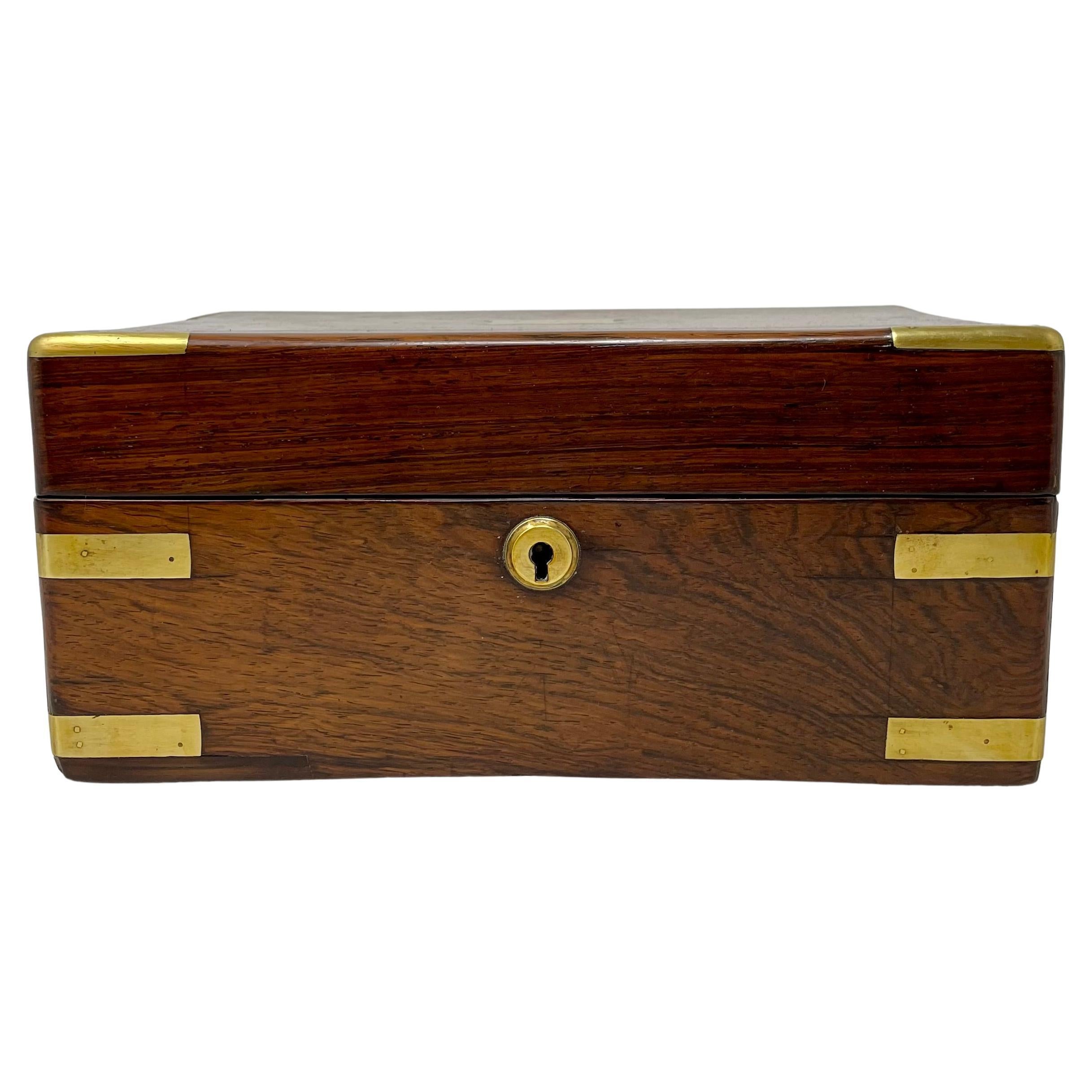 Antique English Rosewood Box with Brass Mounts, Circa 1860-1870. In Good Condition In New Orleans, LA