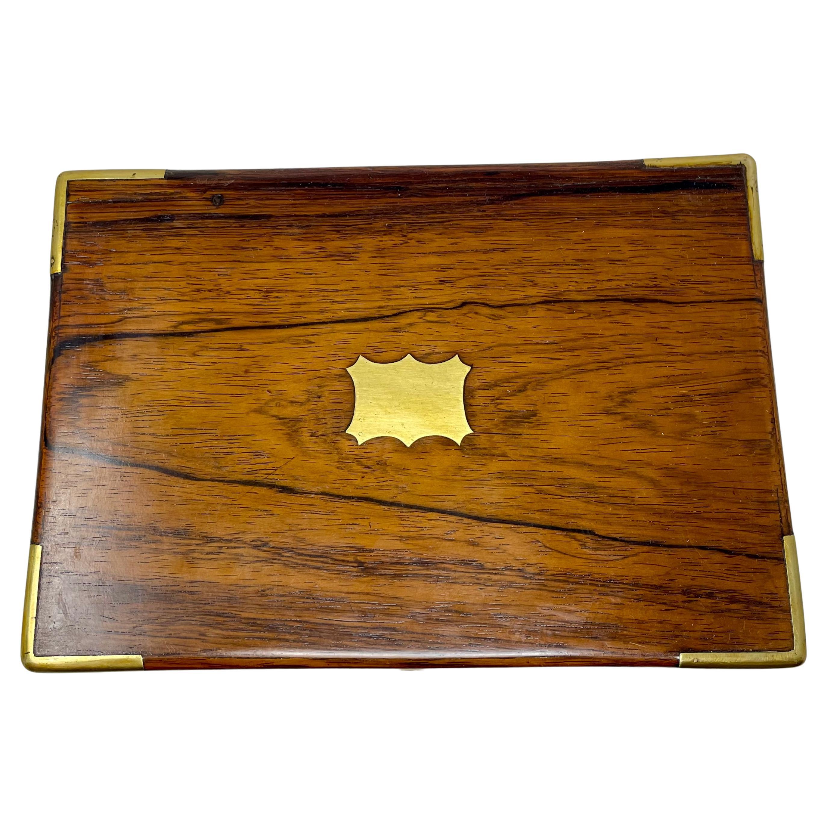 19th Century Antique English Rosewood Box with Brass Mounts, Circa 1860-1870.