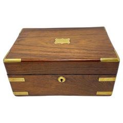 Antique English Rosewood Box with Brass Mounts, Circa 1860-1870.