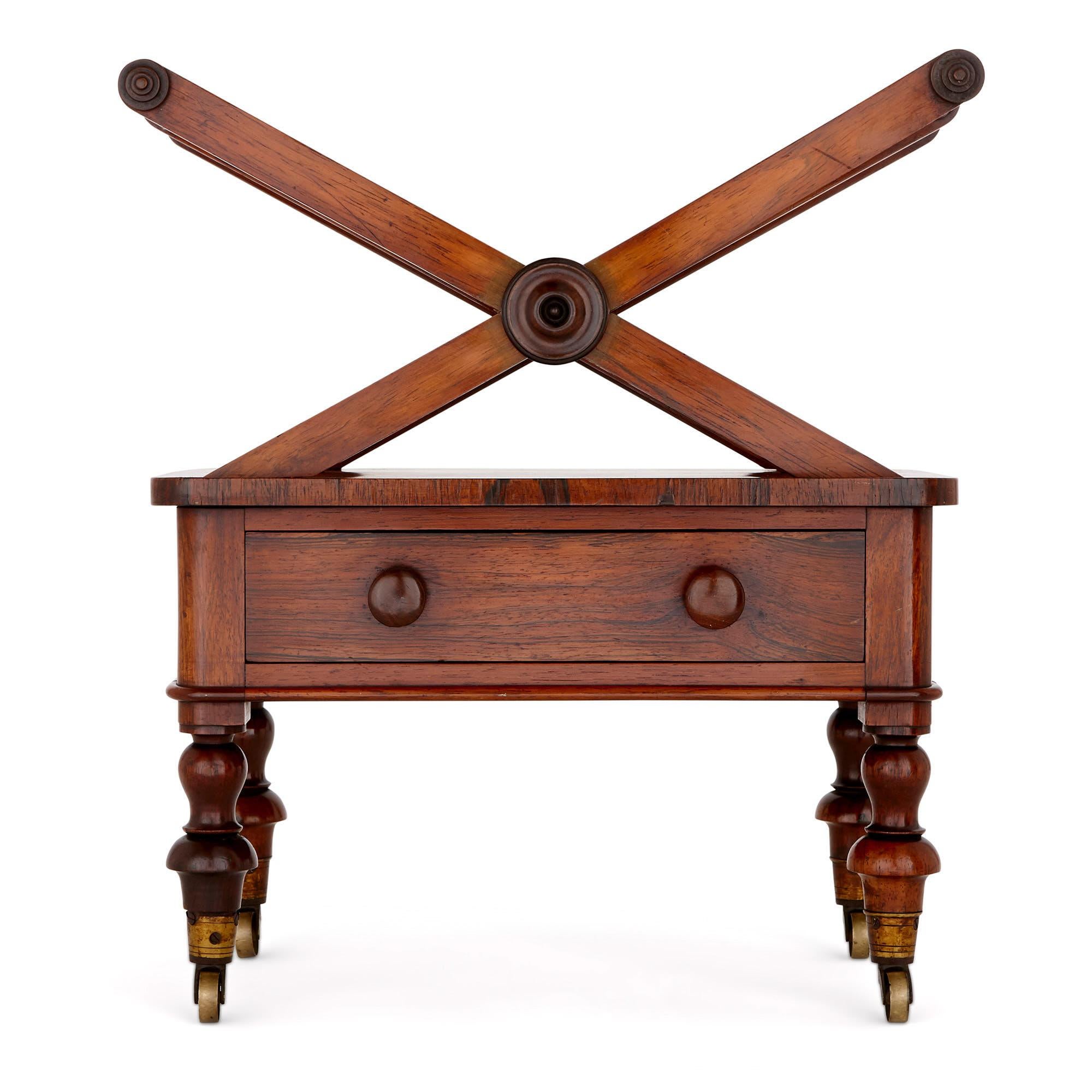 Known as a canterbury (after the Bishop of Canterbury), this beautiful piece of furniture is designed to hold sheet music. Canterburys came into fashion in the late 18th Century in England, and were often crafted from mahogany, rosewood or walnut.