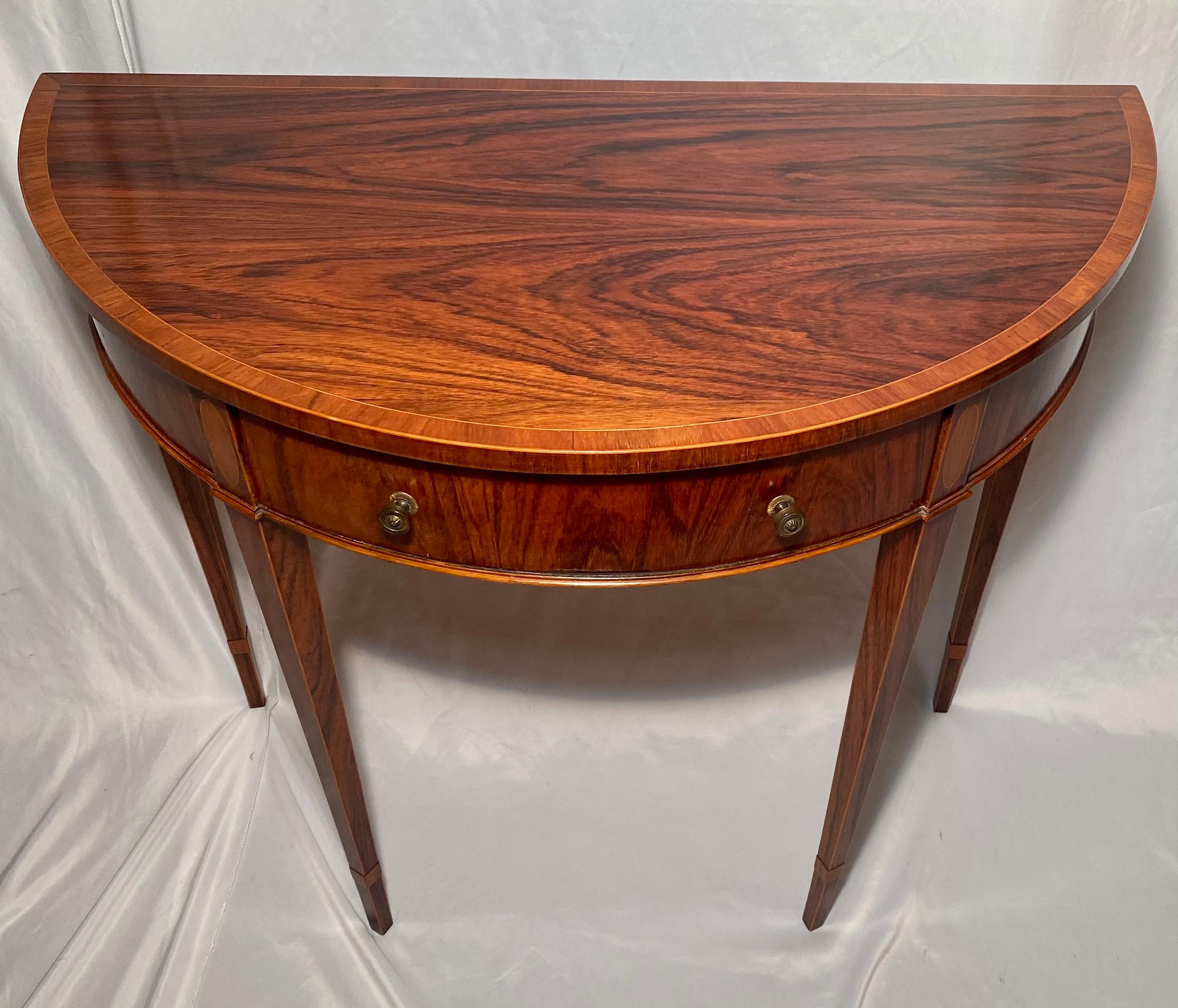Antique English rosewood demilune console table, circa 1890.
 
  