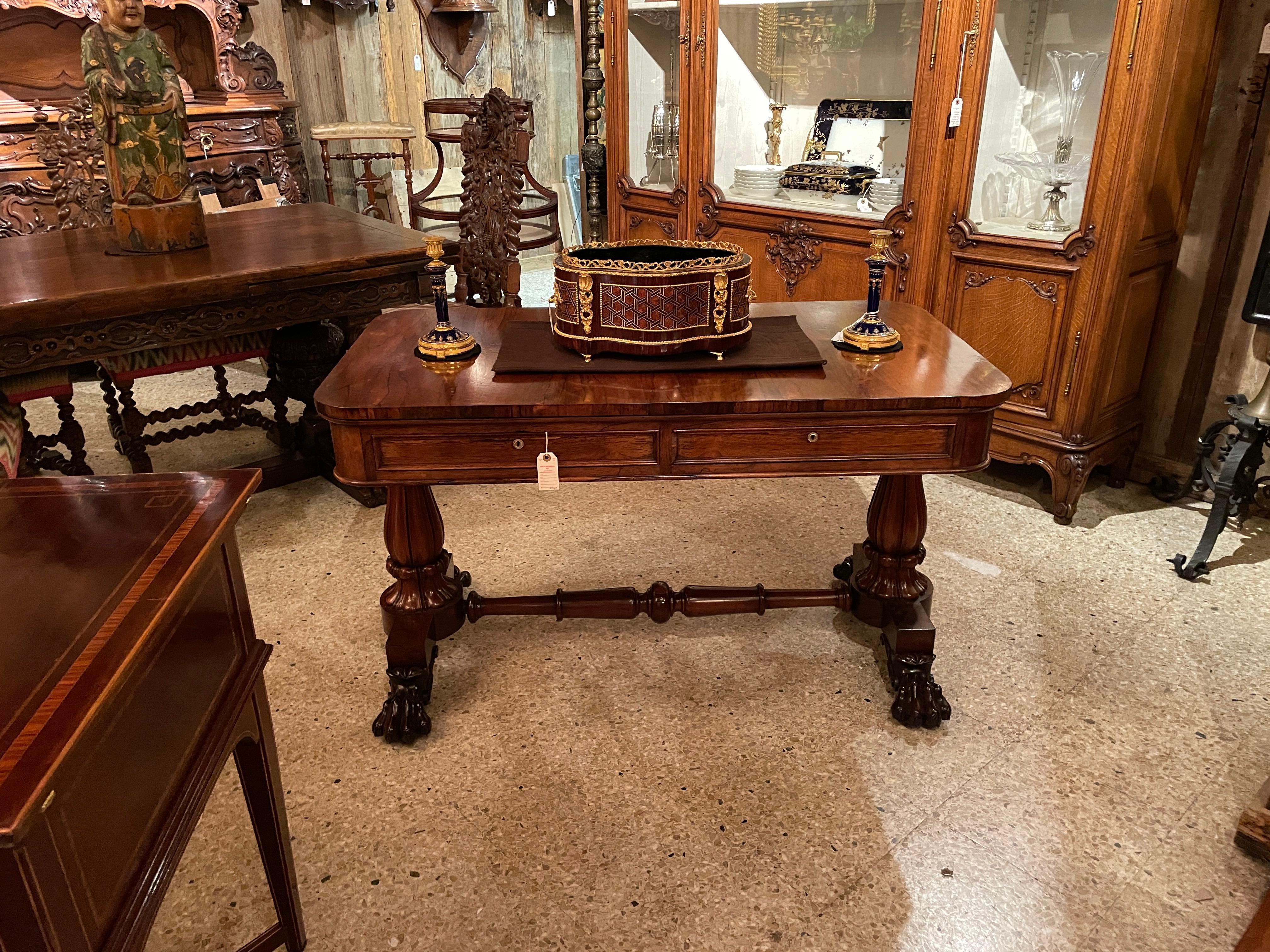 Antique English Rosewood Library Table, Circa 1860 For Sale 3