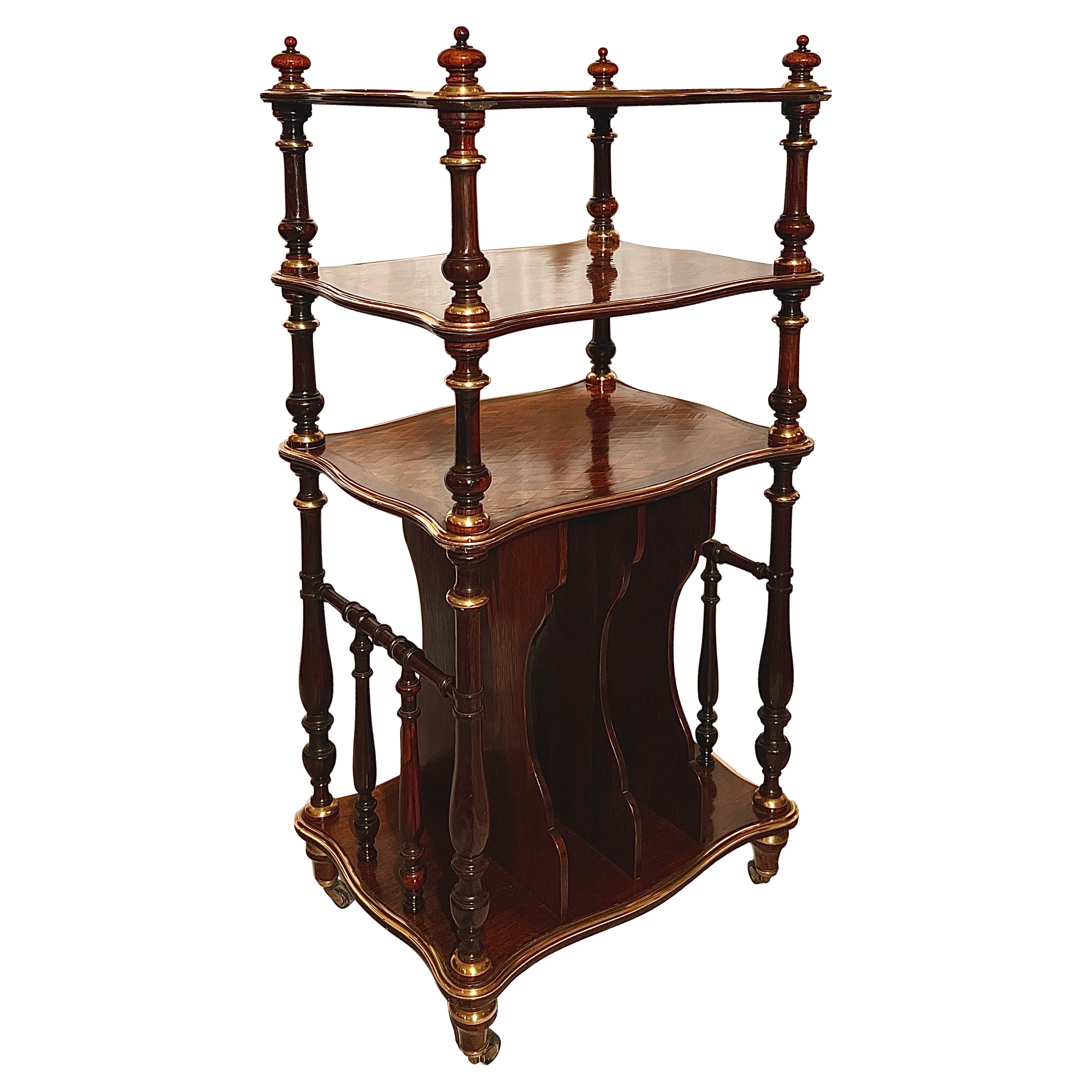 Antique English Rosewood Magazine Table / Canterbury, Circa 1860-1880.