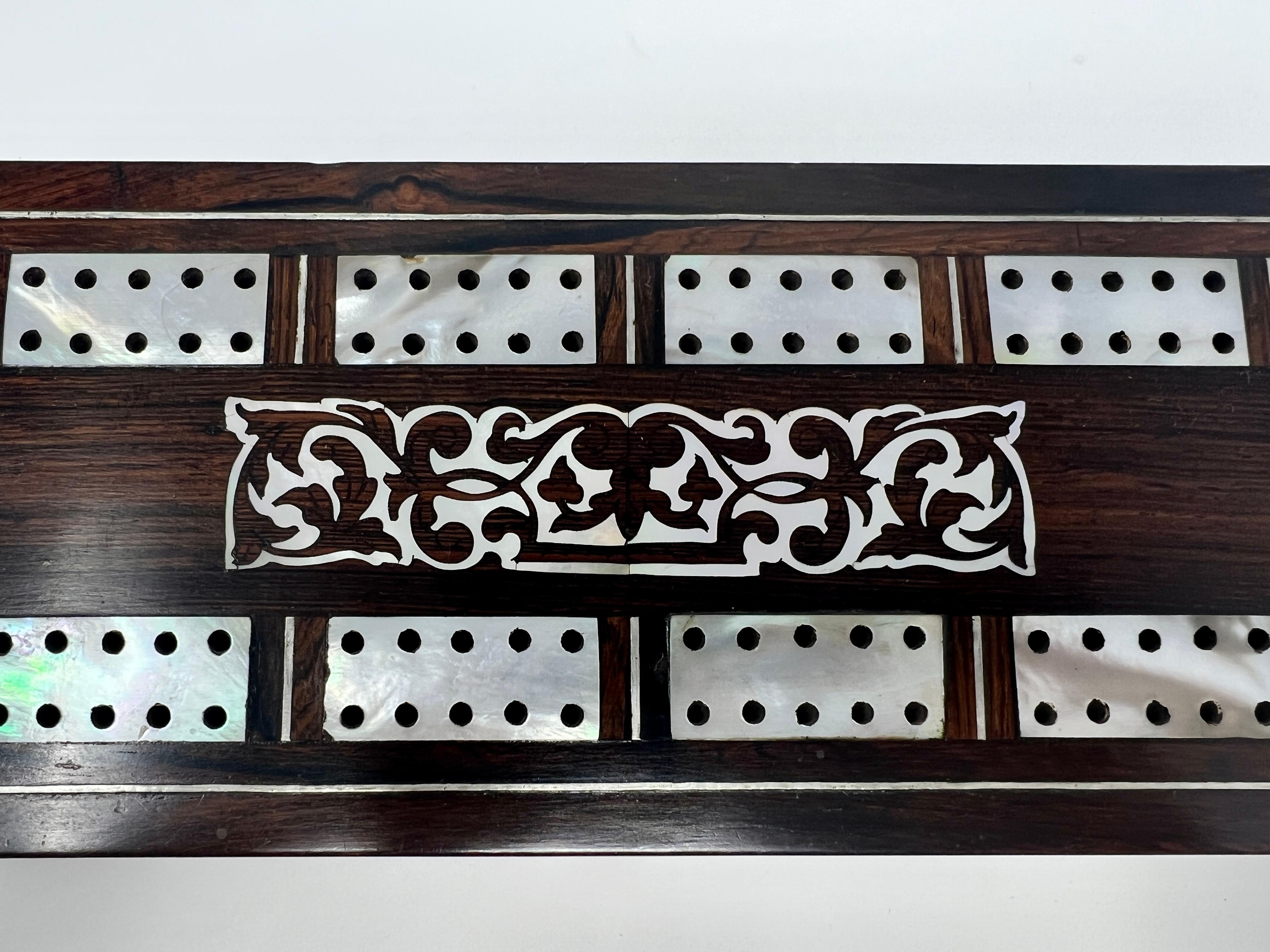 Antique English Rosewood Mother of Pearl Cribbage Box
