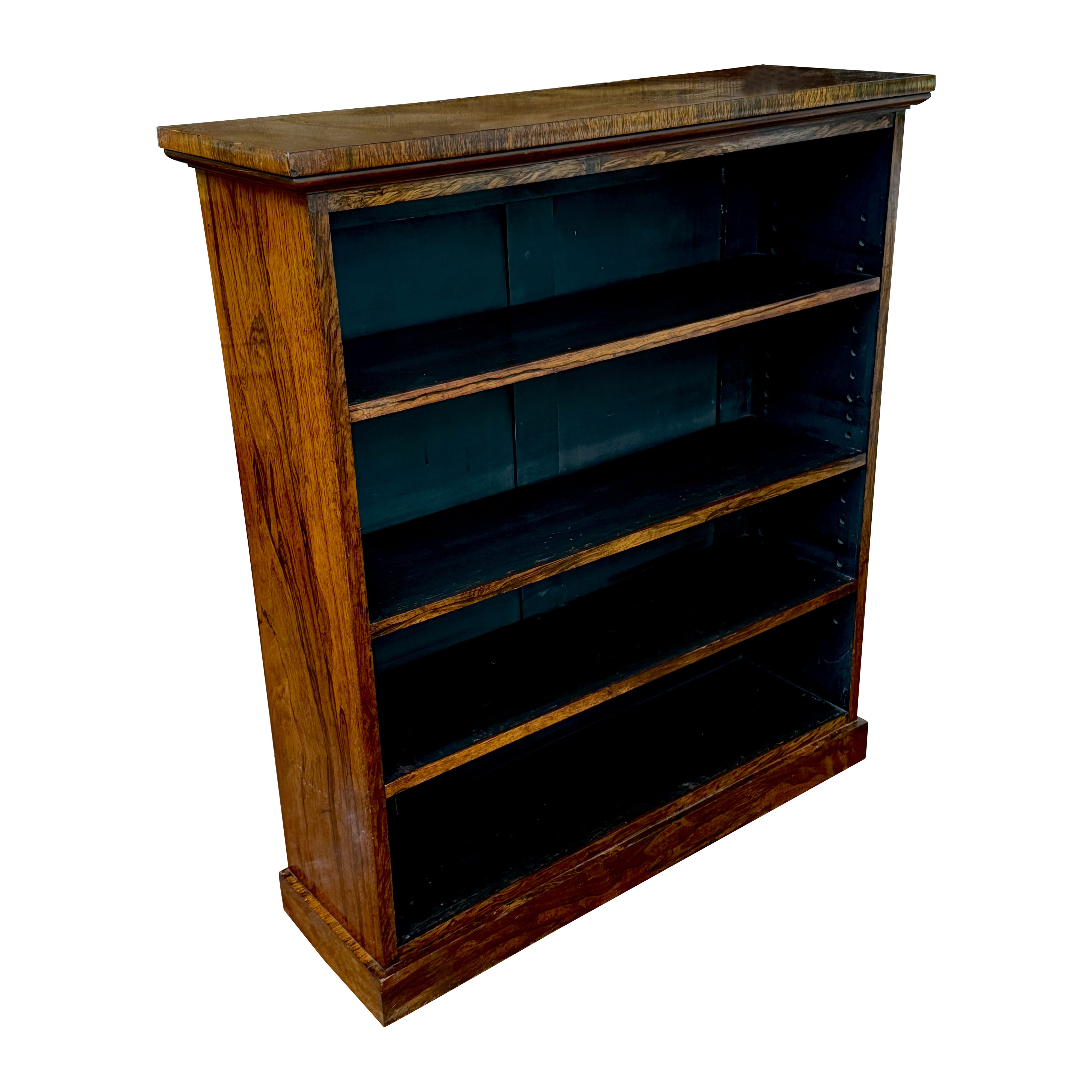 Antique English Rosewood Open Bookcase with three Adjustable Shelves For Sale