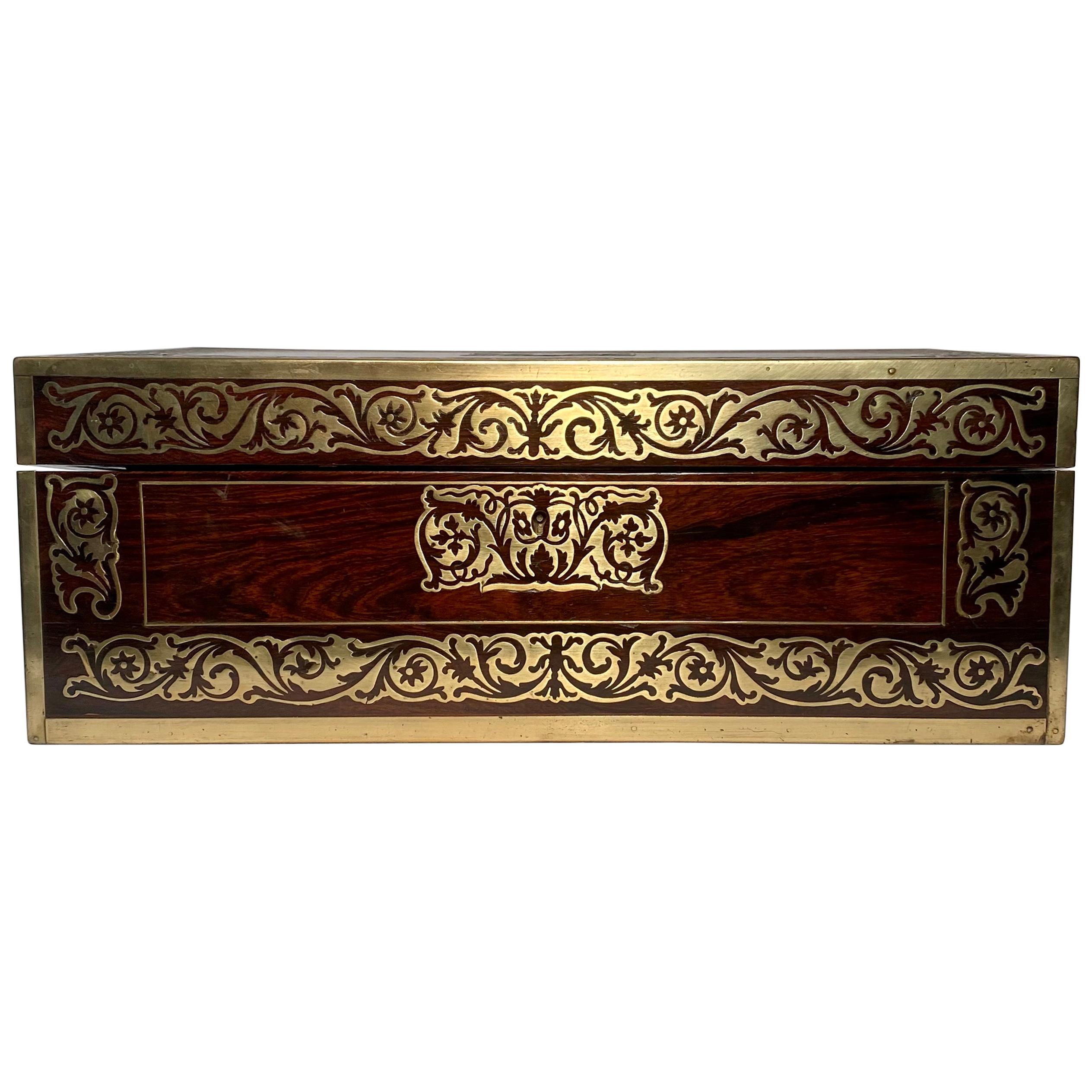 Antique English Rosewood Regency Inlaid Lap Desk, circa 1830 For Sale