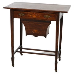 Antique English Rosewood Sewing Work Table with Satinwood Marquetry Inlay c1830