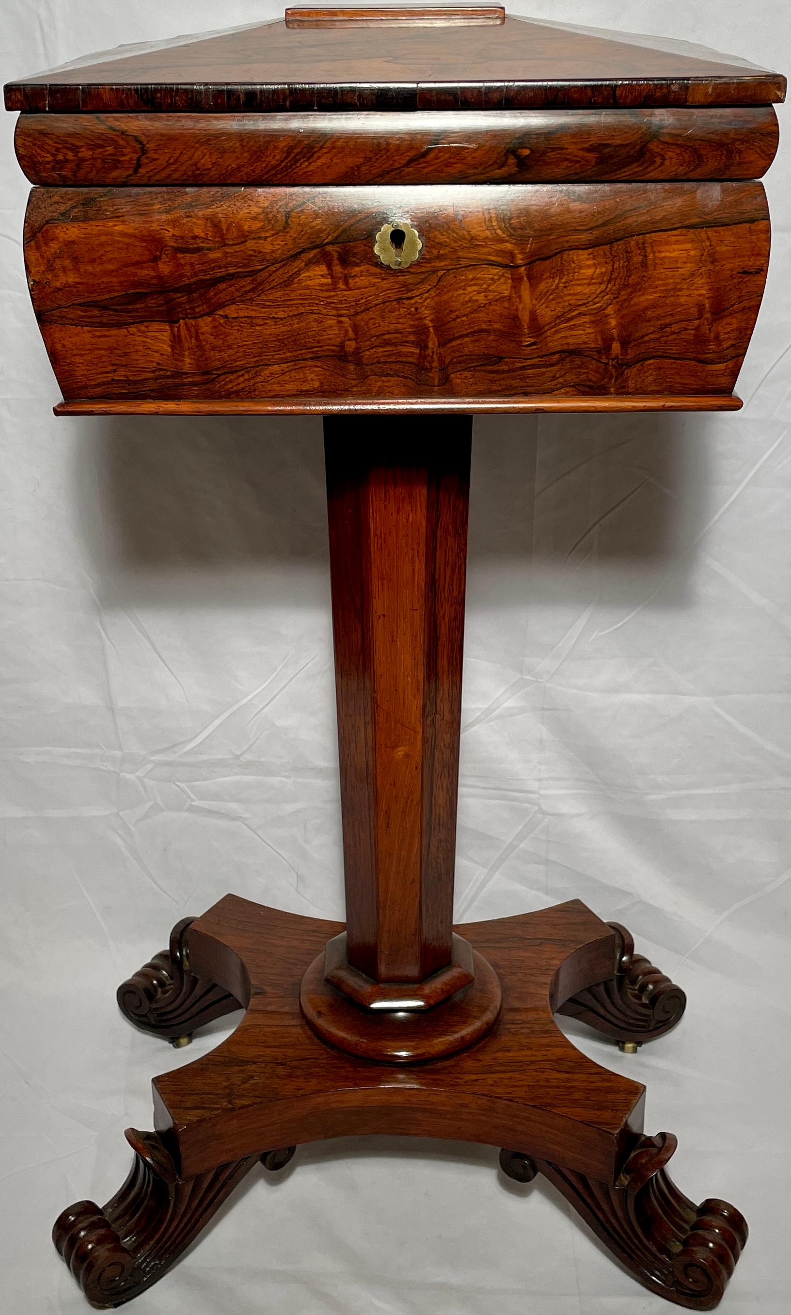Antique English Victorian Rosewood Teapoy Table with Complete Interior, Circa 1845-1865.