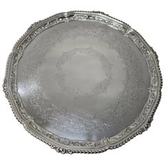 Antique English, Round Footed Tray, Sterling Silver
