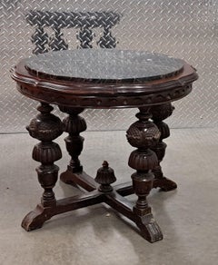 Antique English Round Occasional Table with Black Marble Top