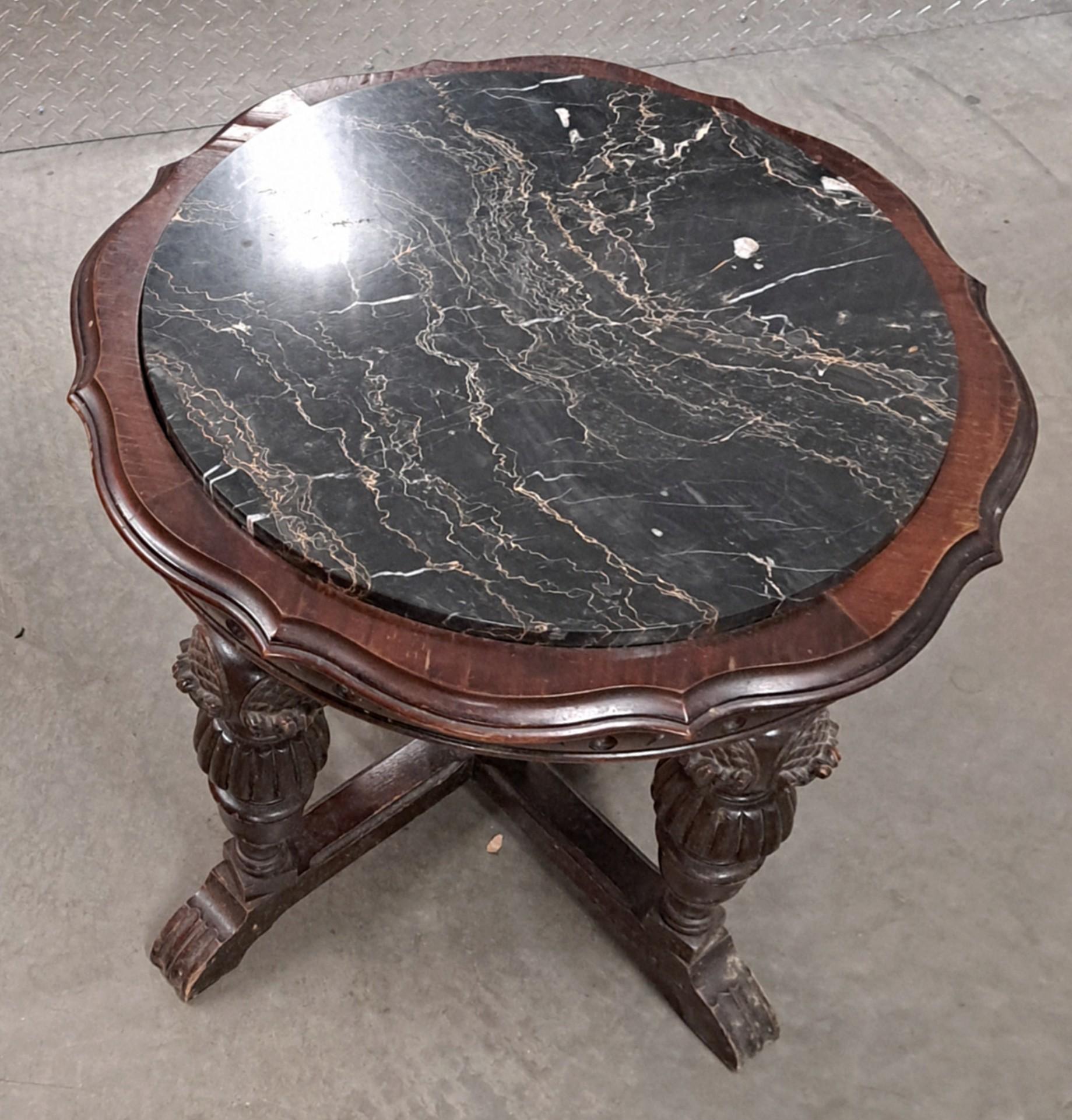 Victorian Antique English Round Occasional Table with Black Marble Top For Sale