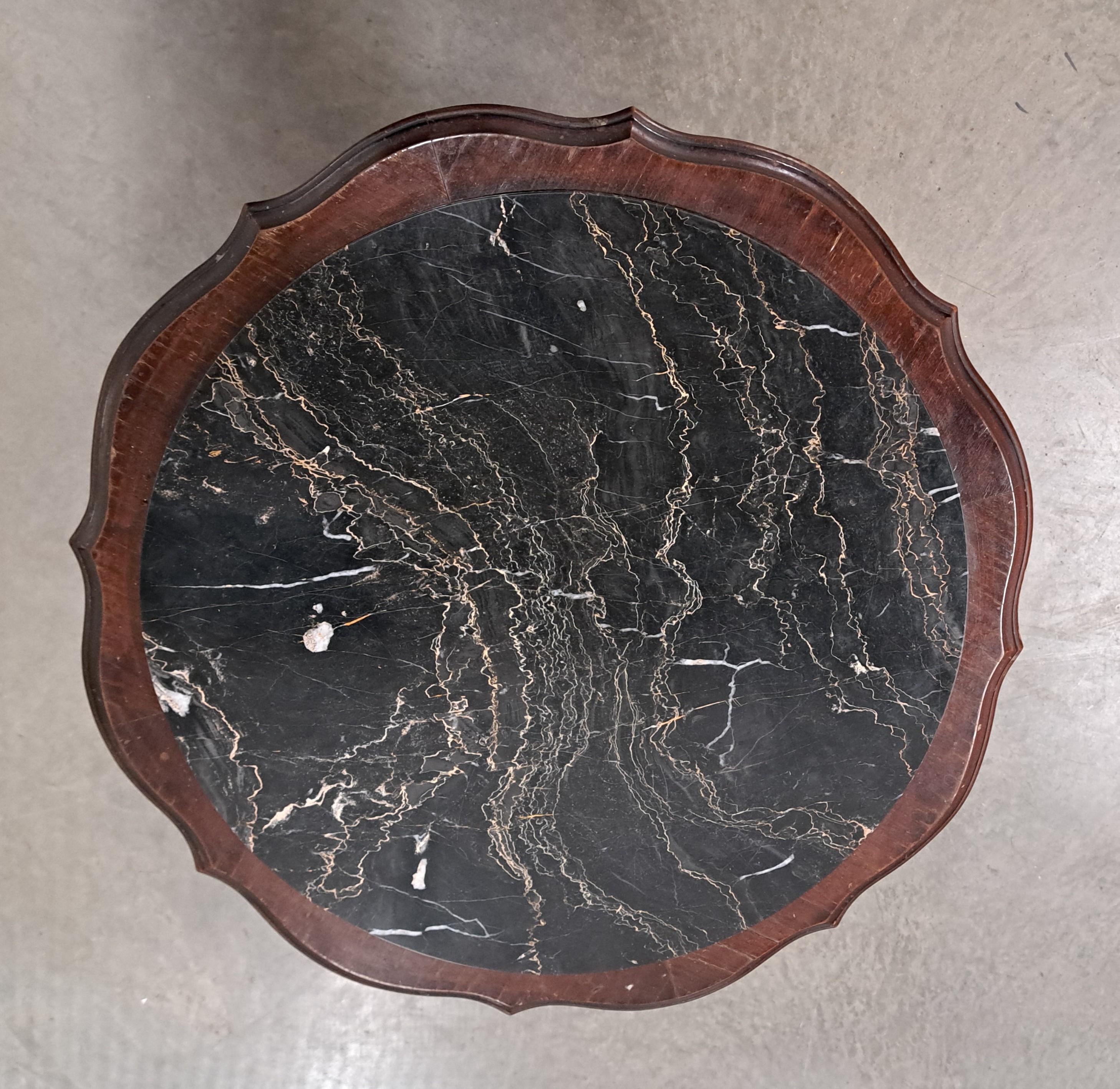 British Antique English Round Occasional Table with Black Marble Top For Sale