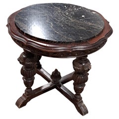 Antique English Round Occasional Table with Black Marble Top