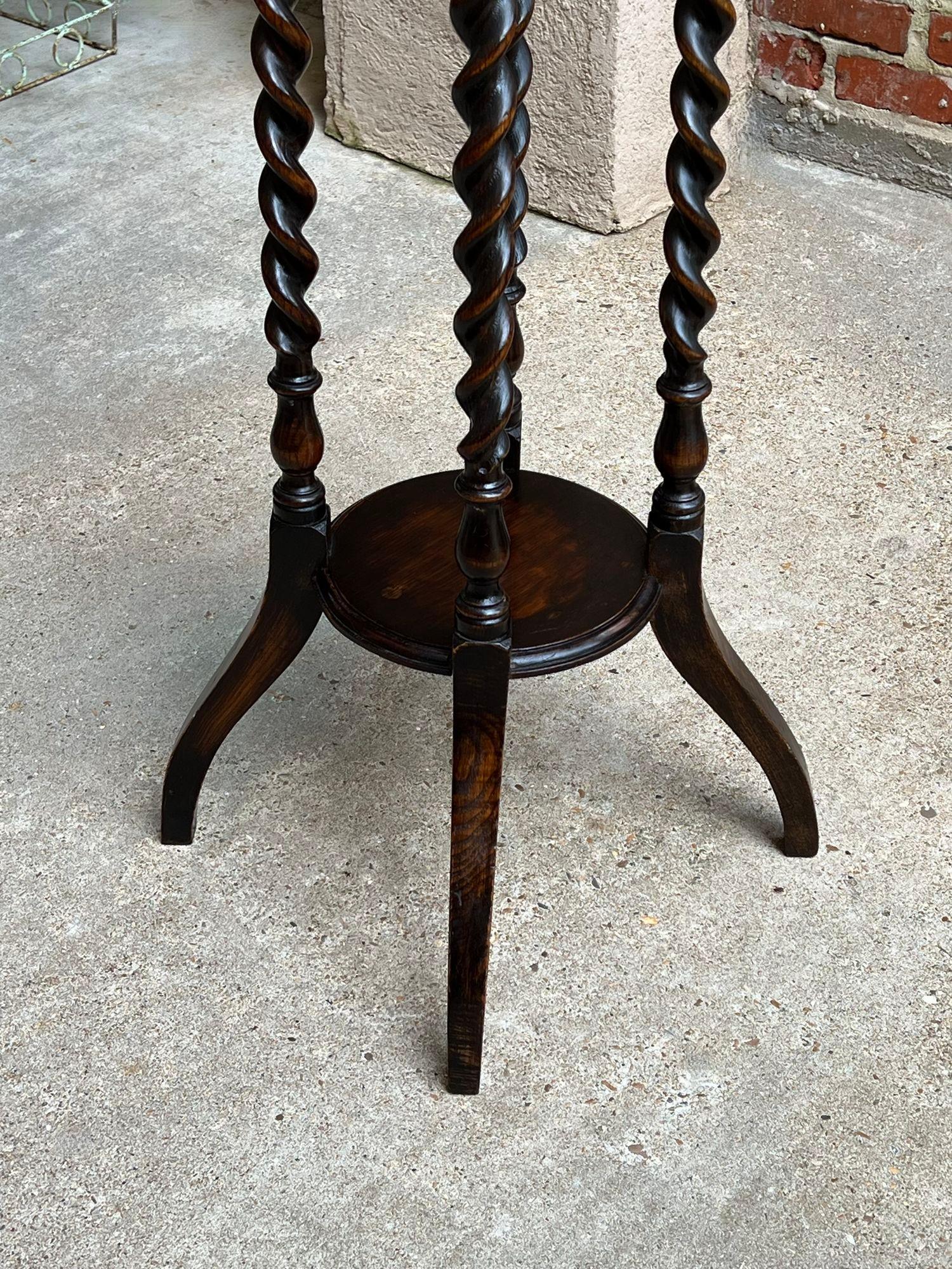 Antique English Round Plant Stand Barley Twist Dark Oak Jardiniere Display Table 3