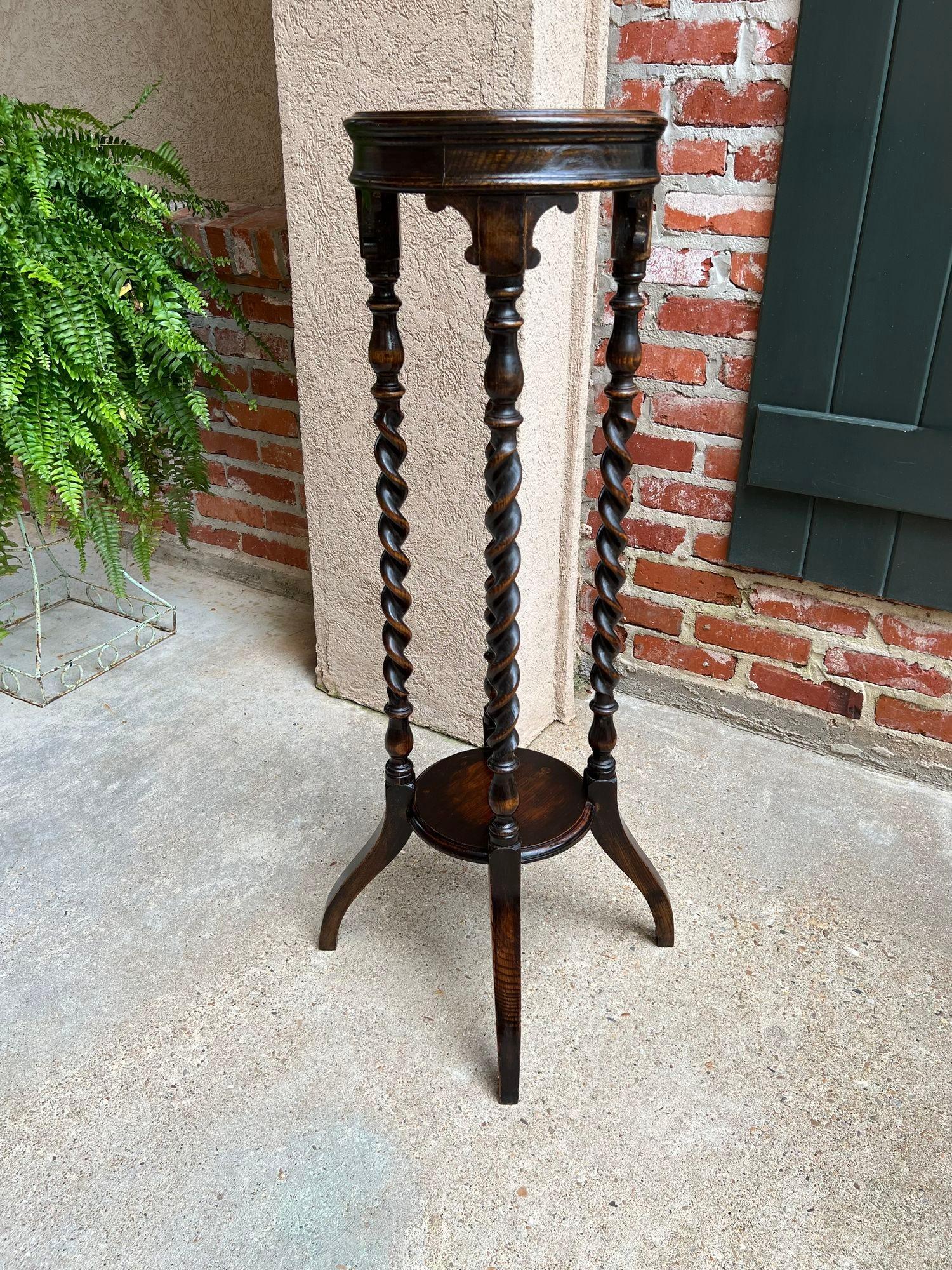 Antique English Round Plant Stand Barley Twist Dark Oak Jardiniere Display Table 8