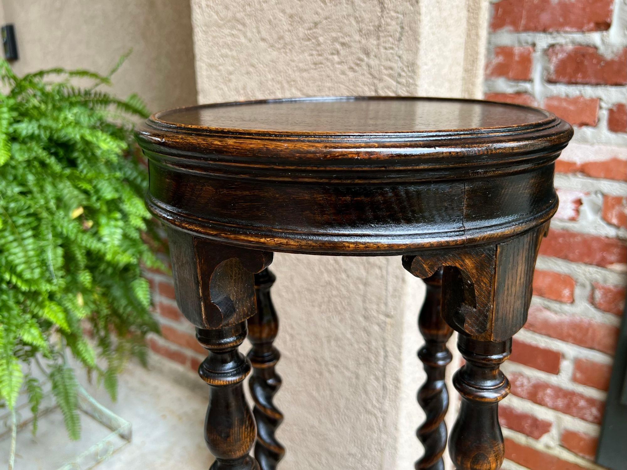 Antique English Round Plant Stand Barley Twist Dark Oak Jardiniere Display Table 11