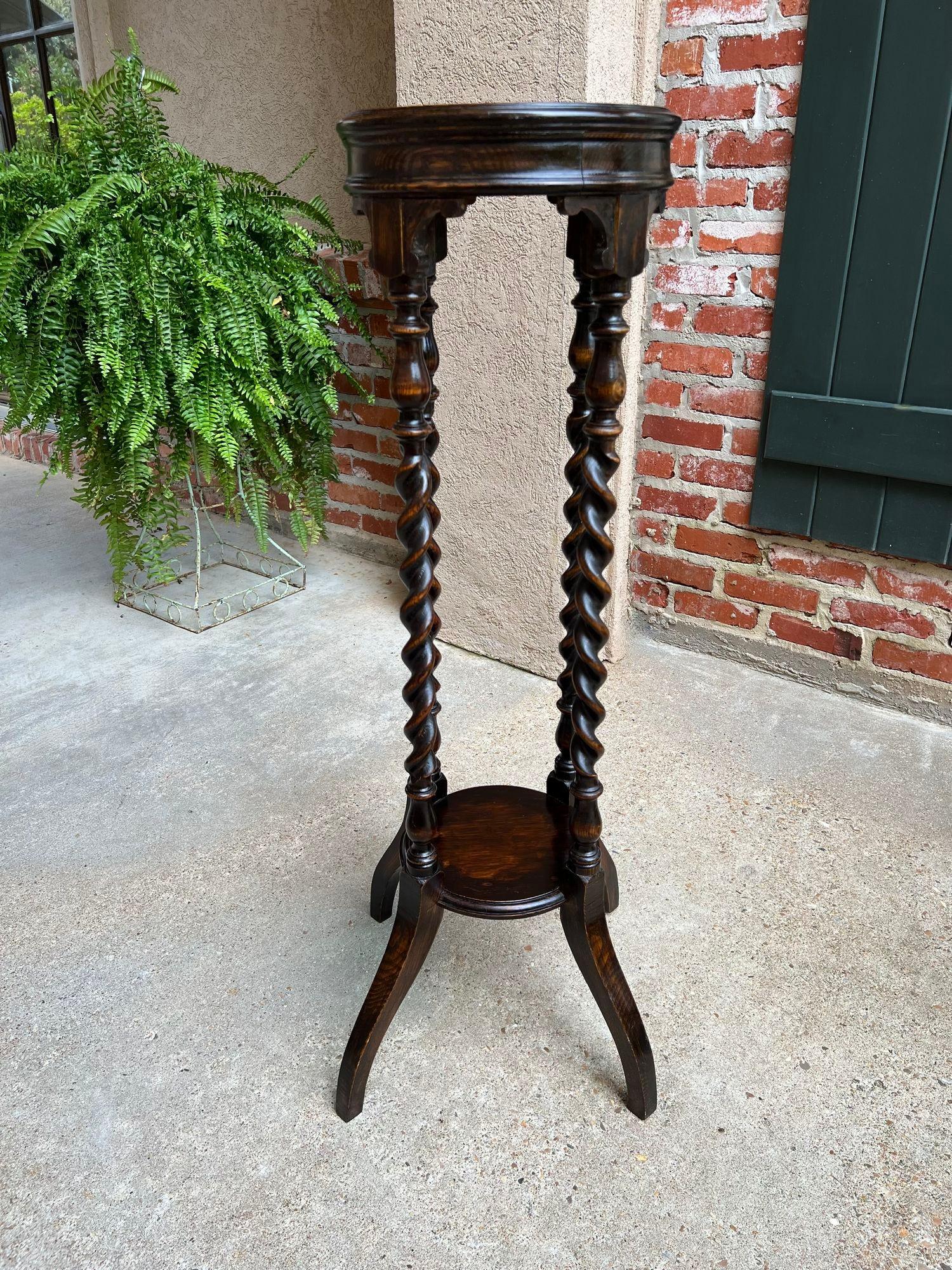 Antique English Round Plant Stand Barley Twist Dark Oak Jardiniere Display Table 12