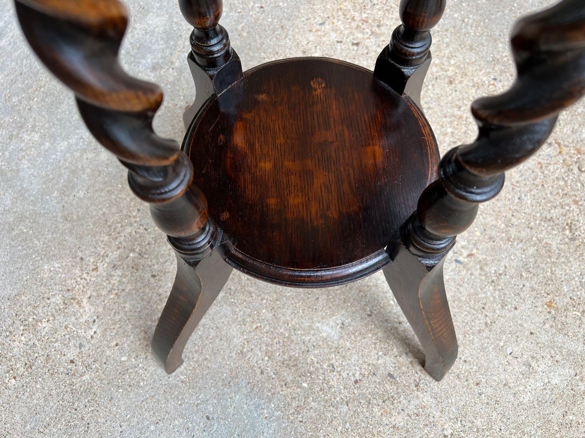 Antique English Round Plant Stand Barley Twist Dark Oak Jardiniere Display Table 13