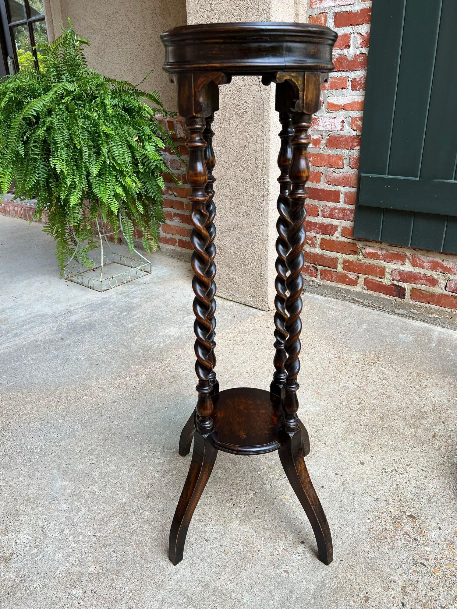 British Antique English Round Plant Stand Barley Twist Dark Oak Jardiniere Display Table