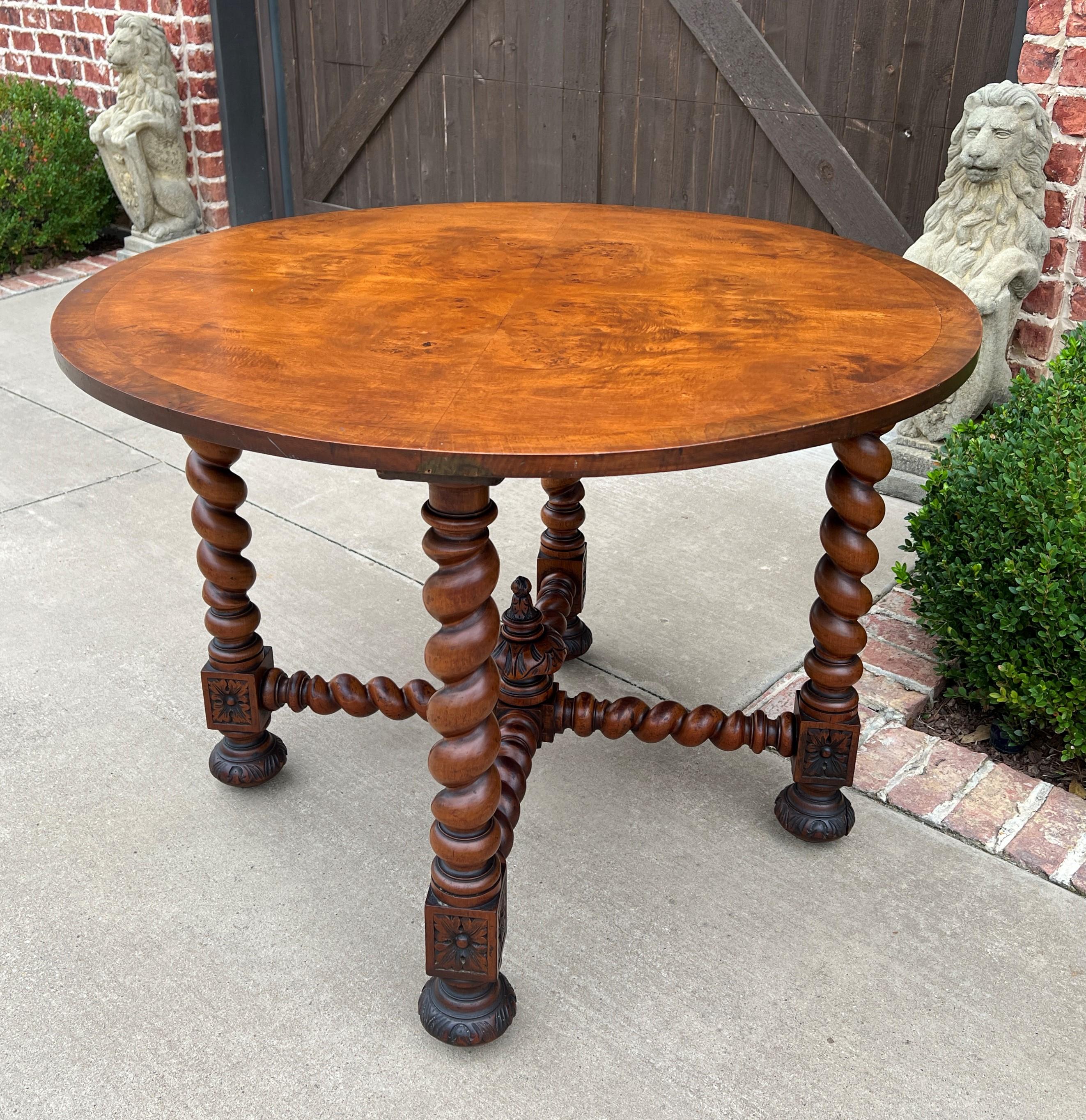 Antique English Round Table Barley Twist Table Renaissance Revival Burl Walnut 1