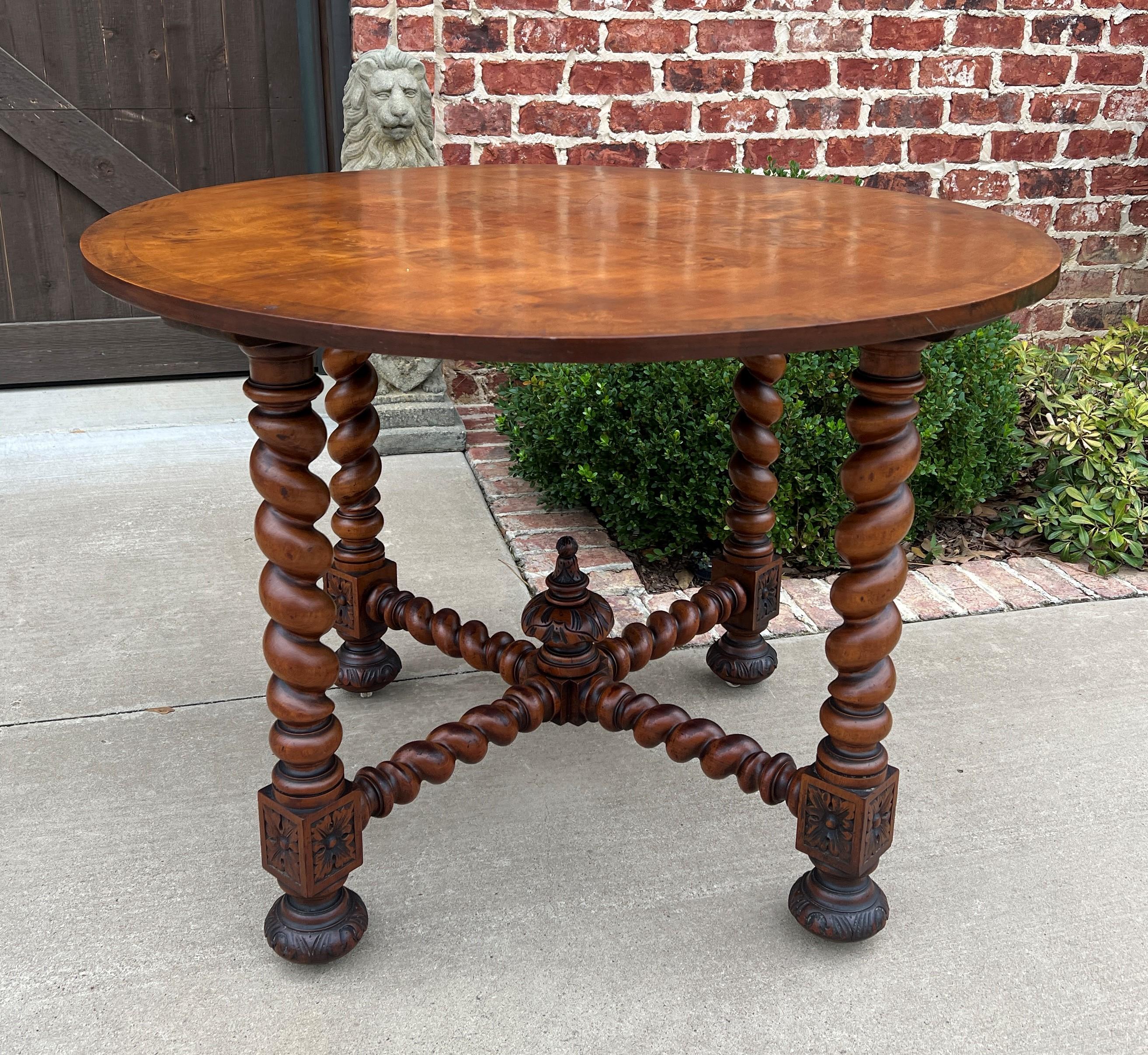 Antique English Round Table Barley Twist Table Renaissance Revival Burl Walnut 2