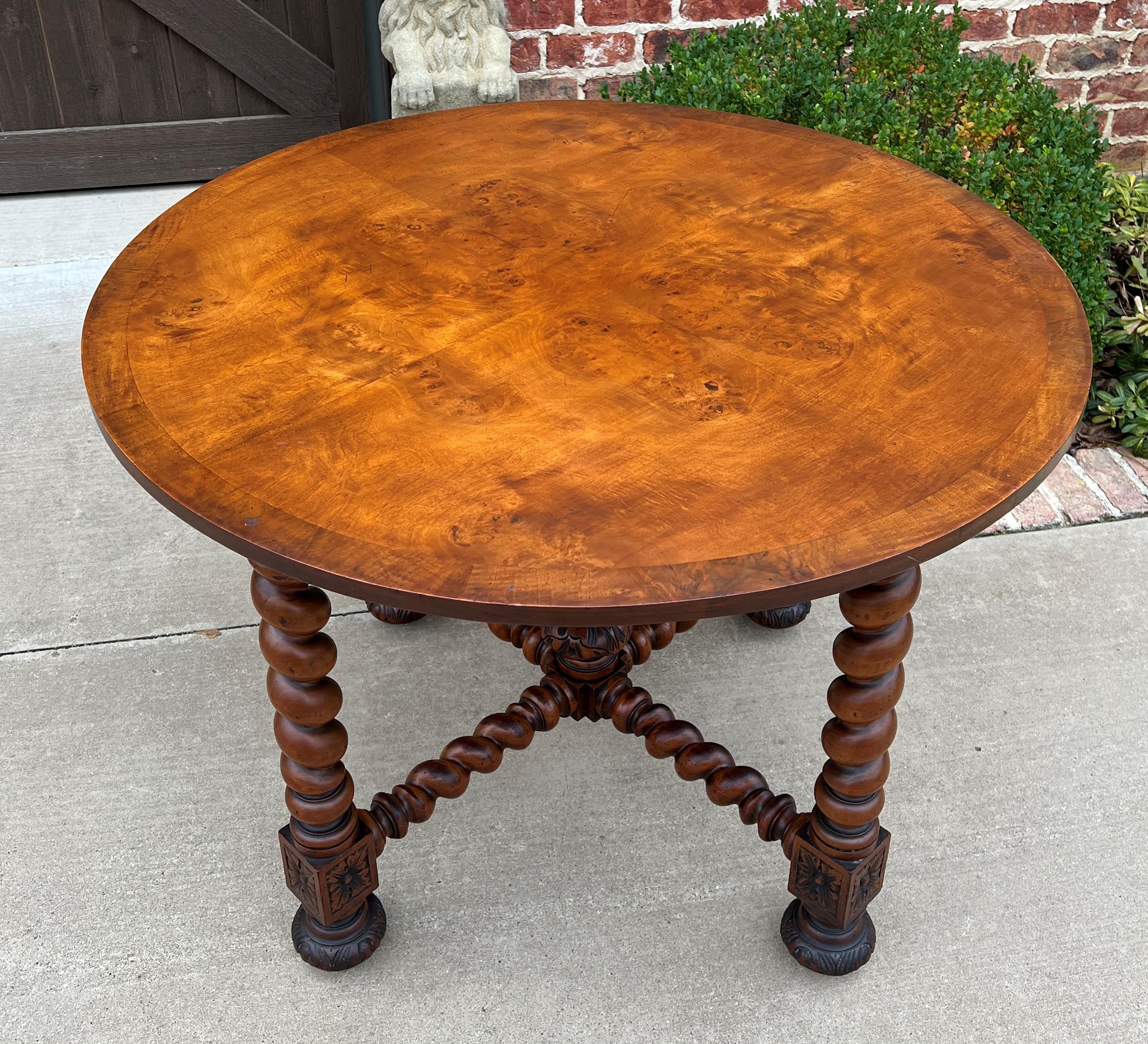 Antique English Round Table Barley Twist Table Renaissance Revival Burl Walnut 3
