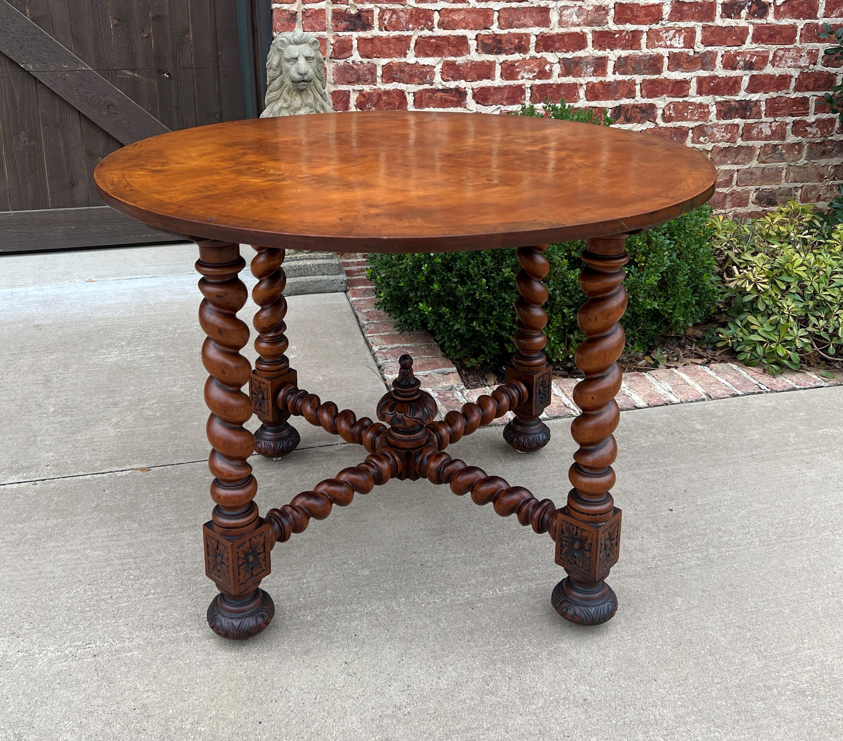 Antique English Round Table Barley Twist Table Renaissance Revival Burl Walnut 4