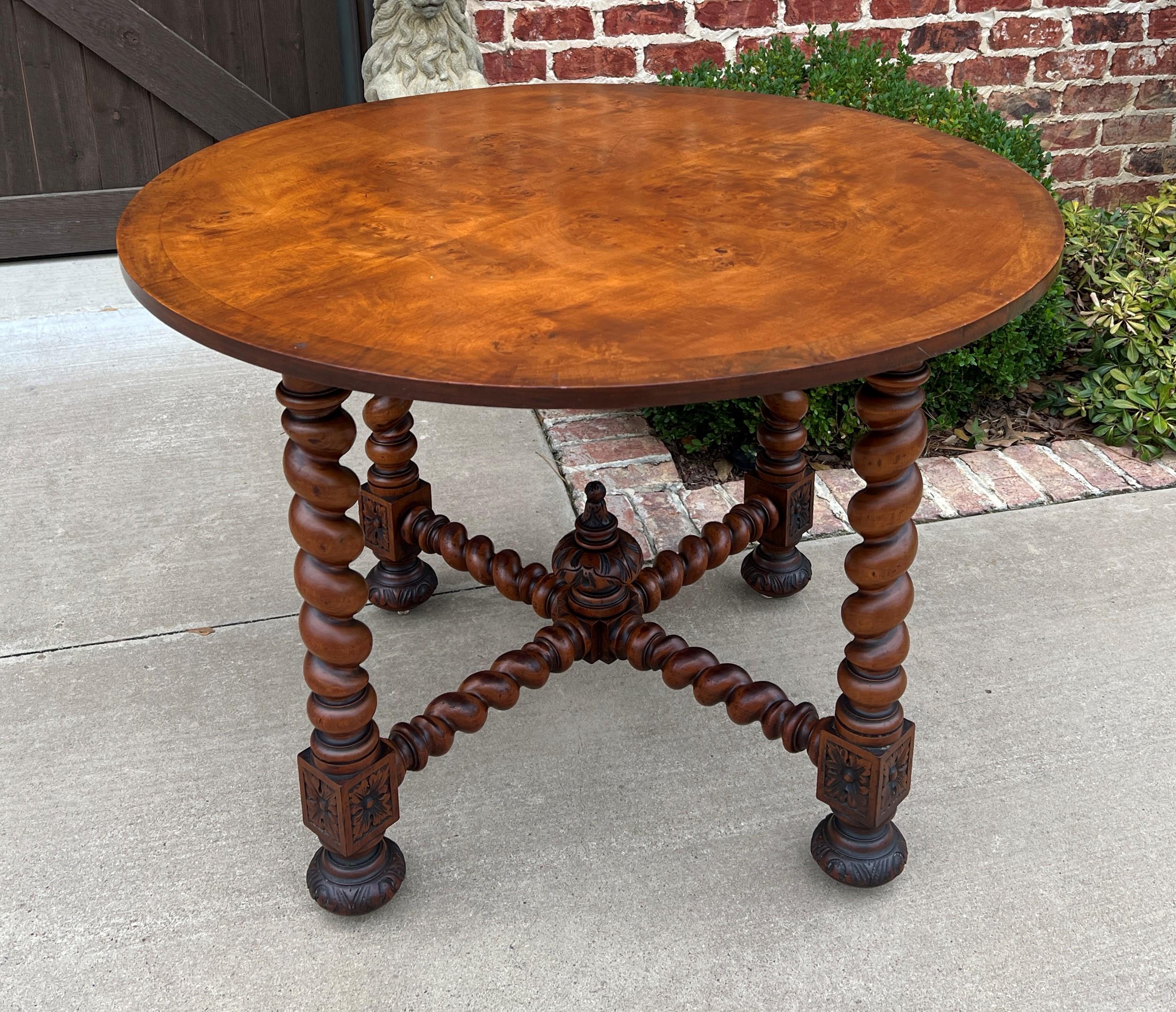 Antique English Round Table Barley Twist Table Renaissance Revival Burl Walnut 5