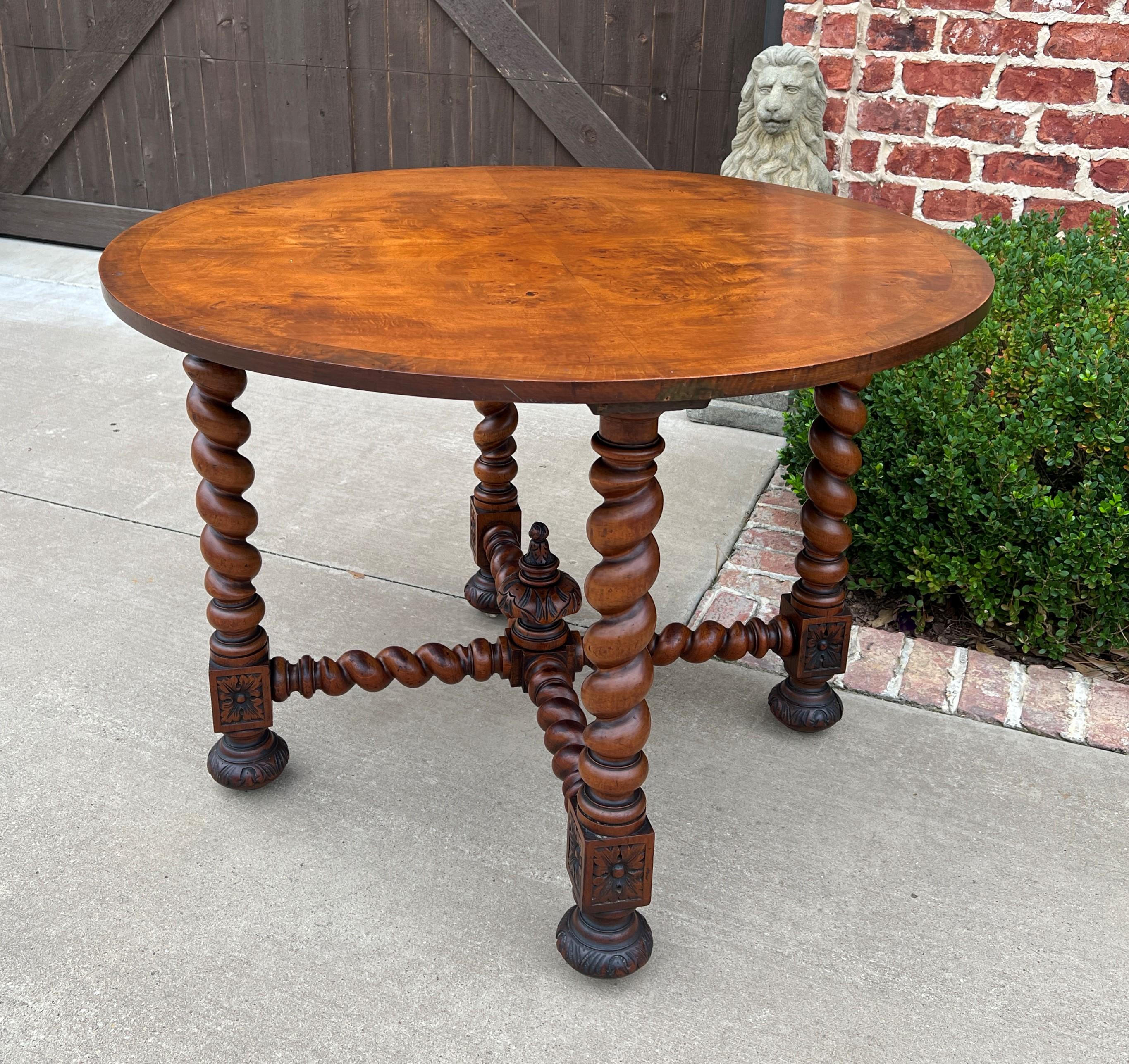 Antique English Round Table Barley Twist Table Renaissance Revival Burl Walnut 6