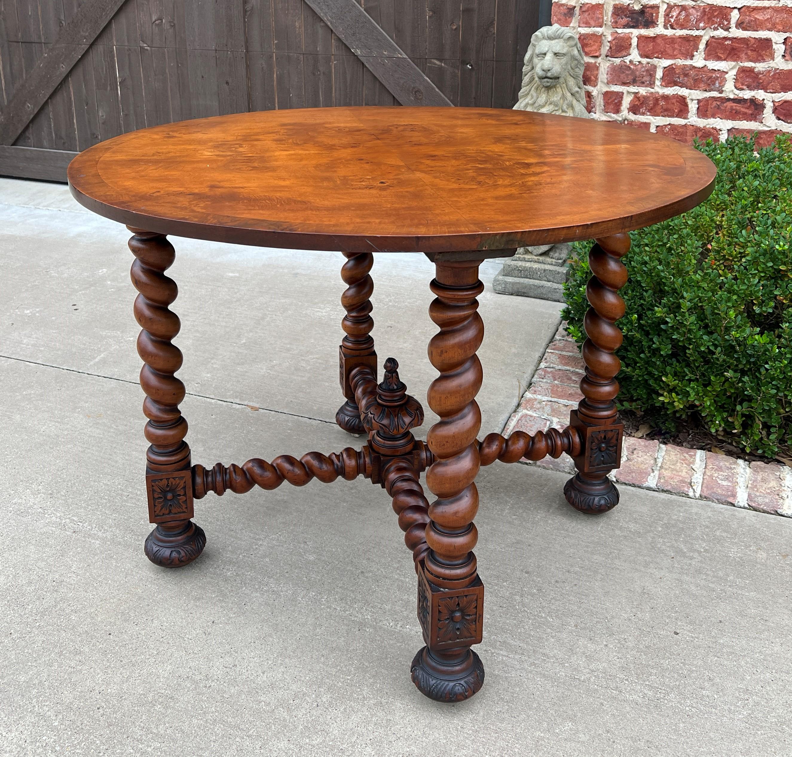 Antique English Round Table Barley Twist Table Renaissance Revival Burl Walnut In Good Condition In Tyler, TX