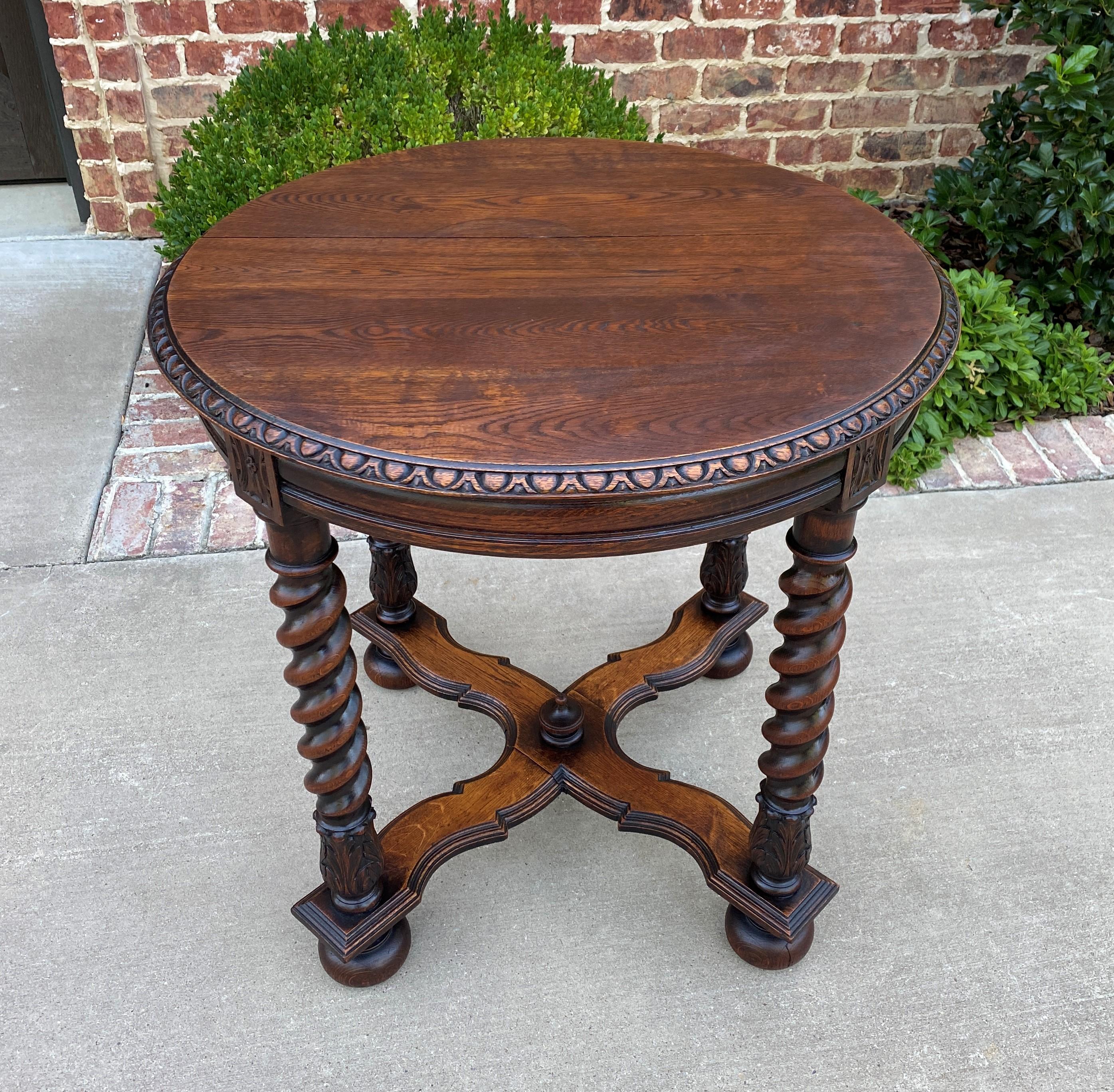 Antique English Round Table End Occasional Table Barley Twist Oak, 1930s 3