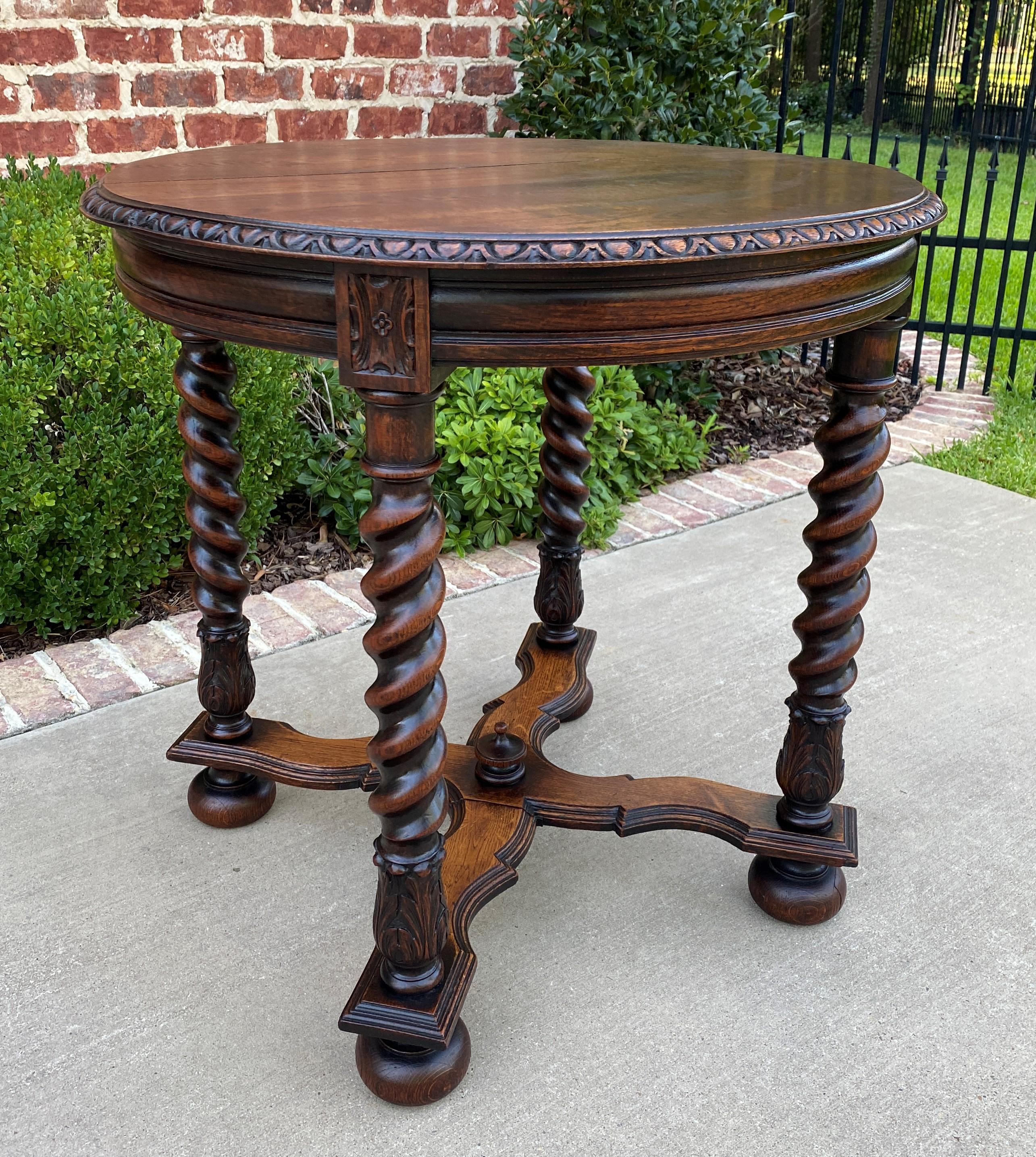 Antique English Round Table End Occasional Table Barley Twist Oak, 1930s 4