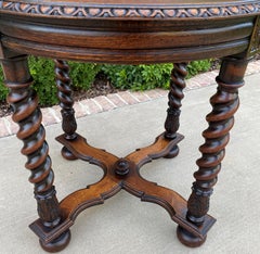Antique English Round Table End Occasional Table Barley Twist Oak, 1930s