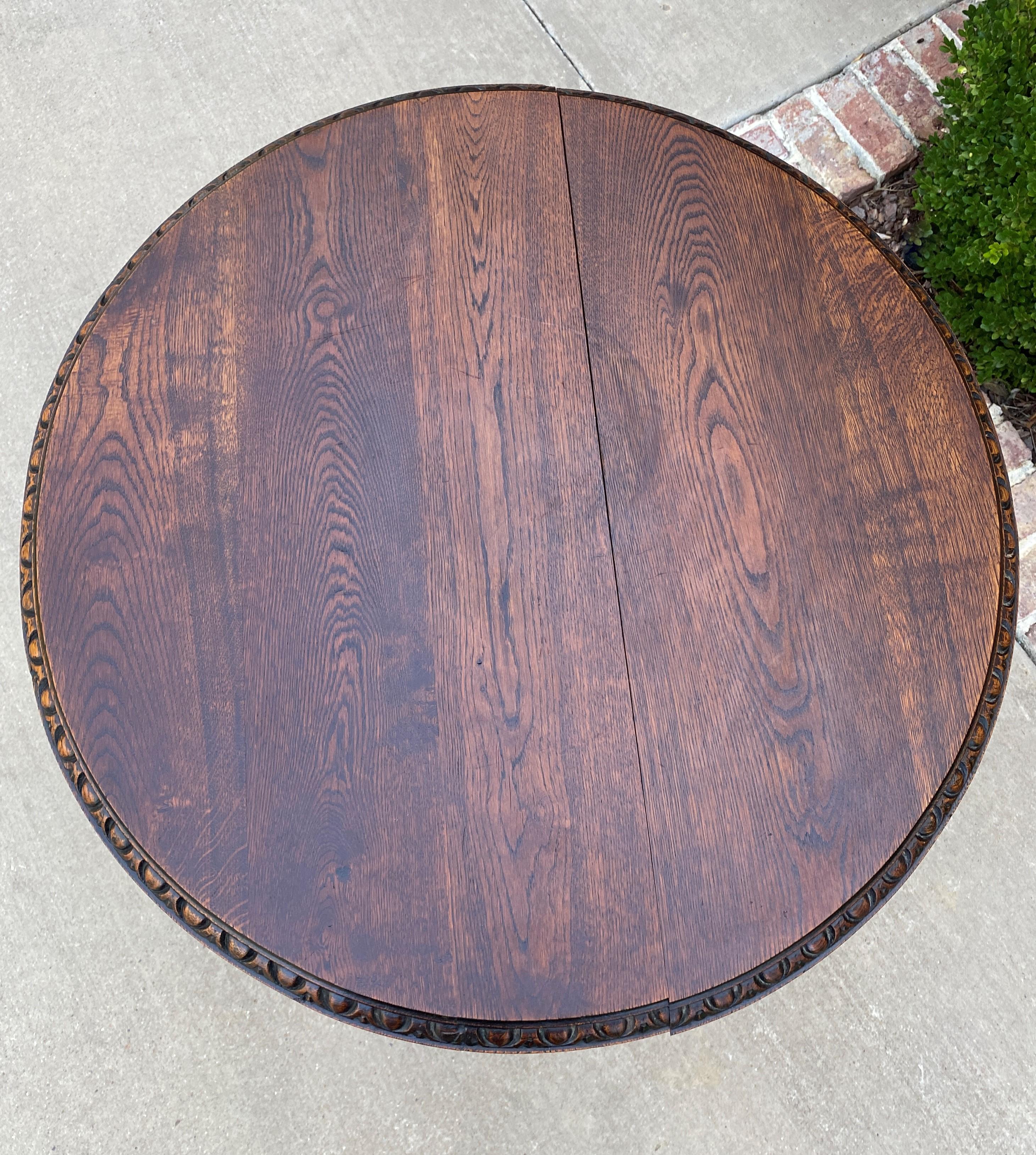 Antique English Round Table End Occasional Table Barley Twist Oak, 1930s 1