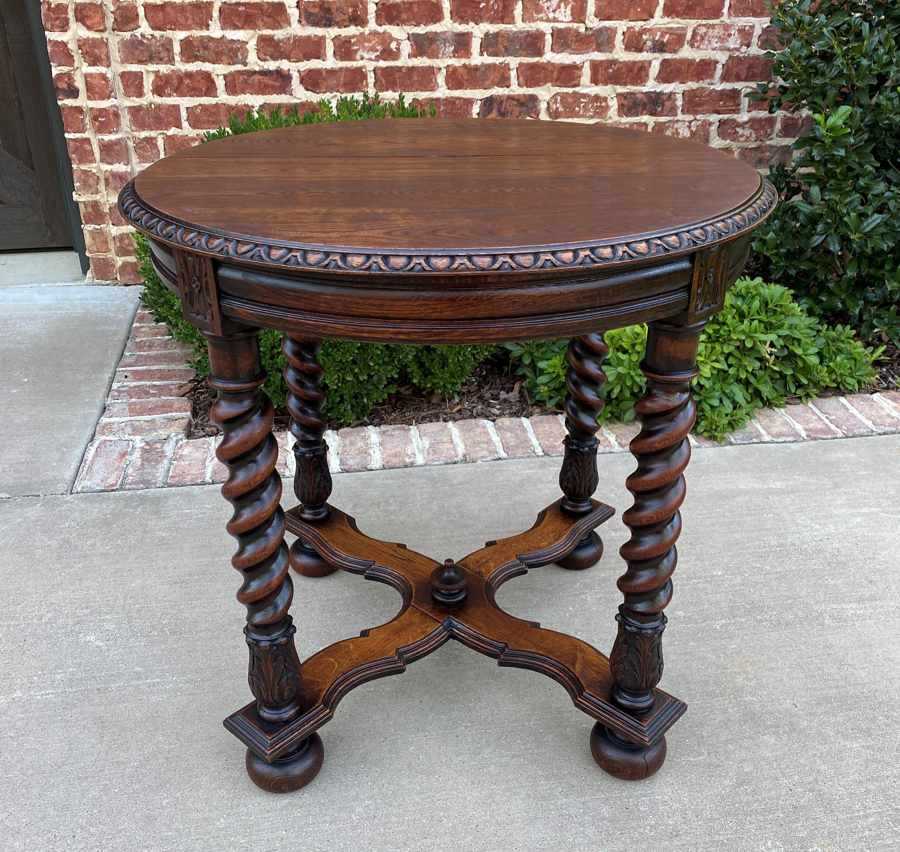 Antique English Round Table End Occasional Table Barley Twist Oak, 1930s 2
